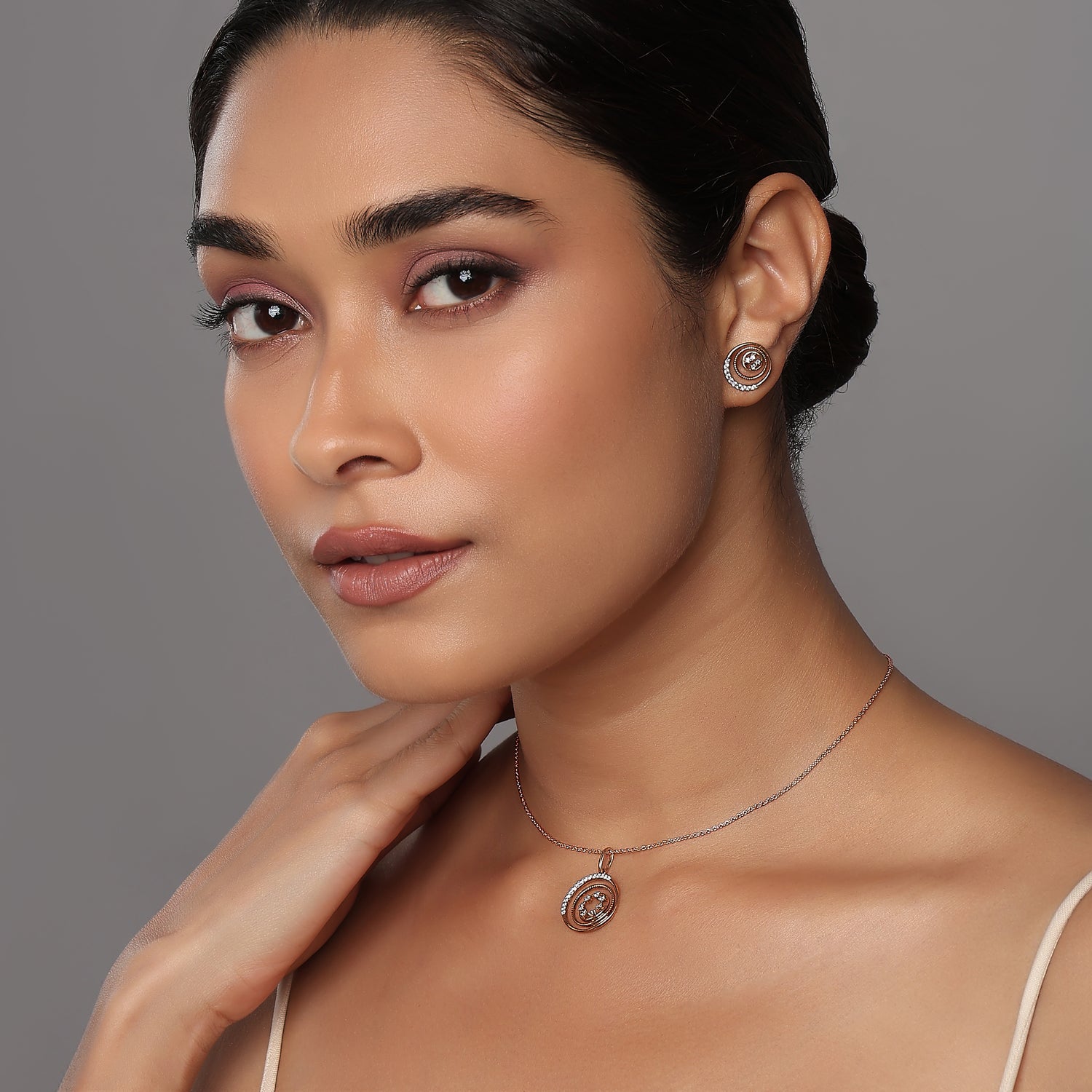 Spiral Circle Pendant and Stud Earring Set