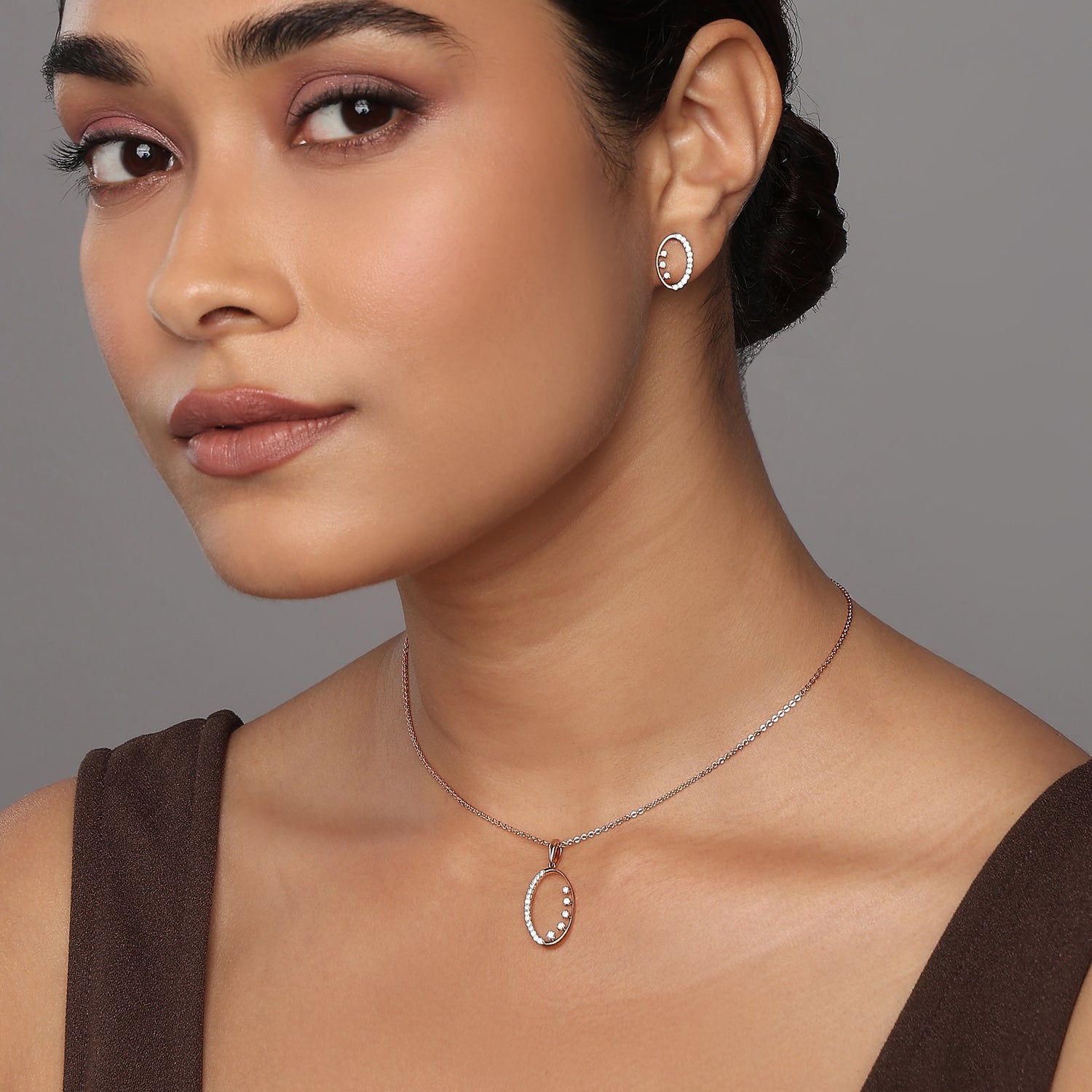 Ethereal Oval Pave Earring and Pendant Set Romance Collection