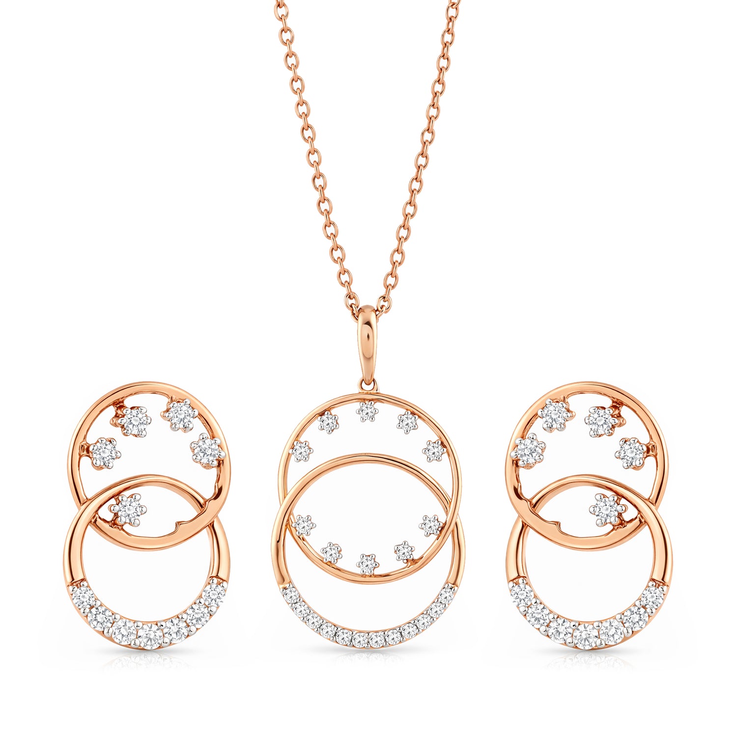 Intertwined Circle Sparkle Pendant And Earrings Set For Her Grace
