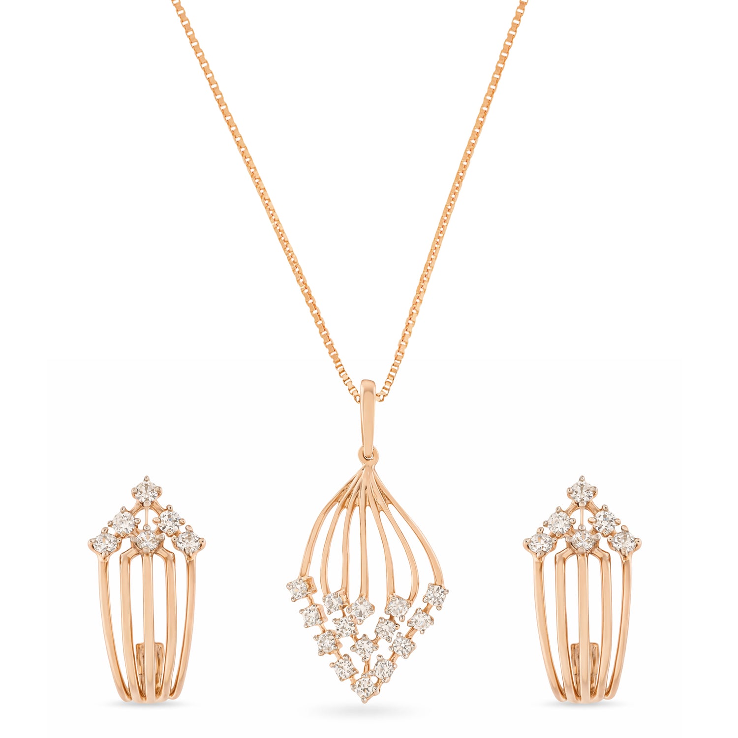 Radiant Cascading Tapered Pendant and Coordinated Stud Earring Jewelry Set