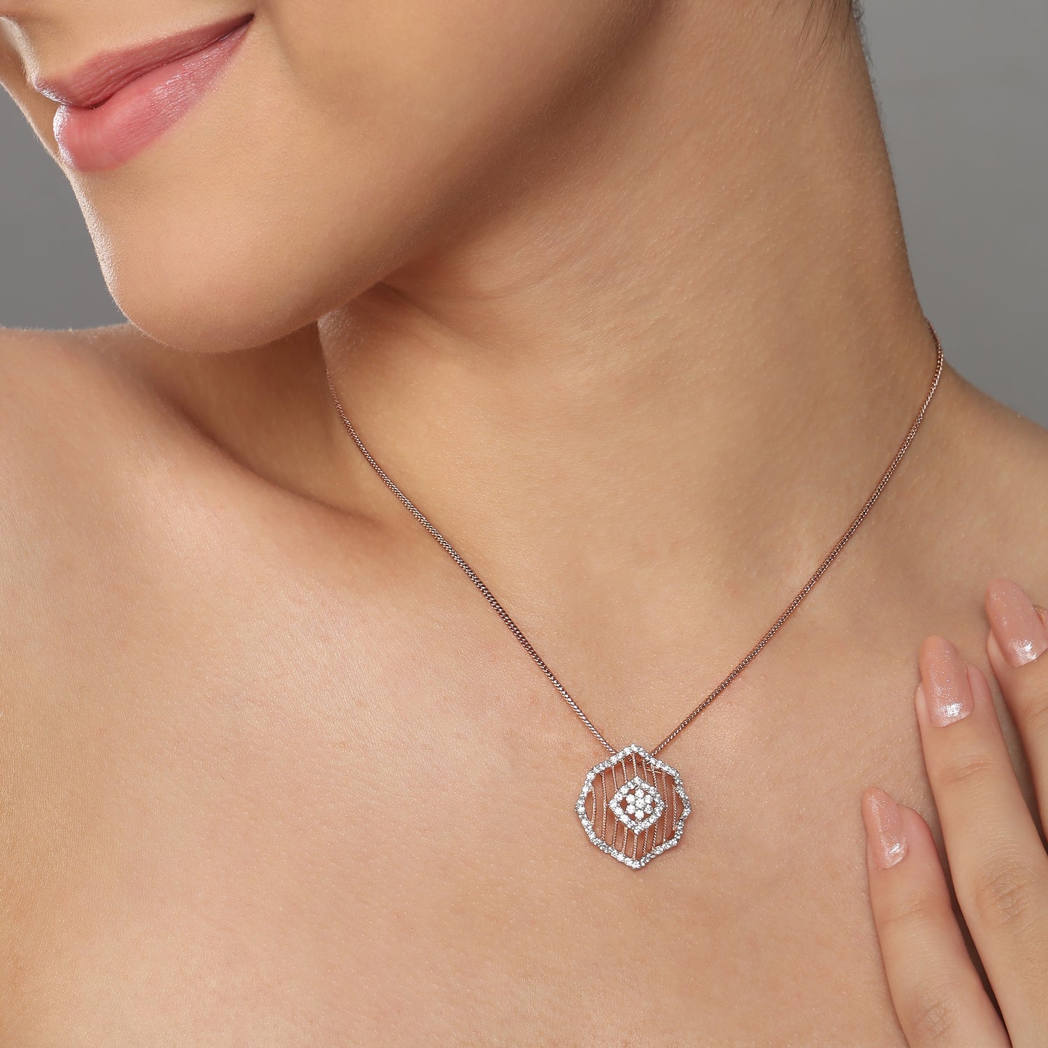 Modern Hexagon Frame Pendant with Structured Geometric Grace