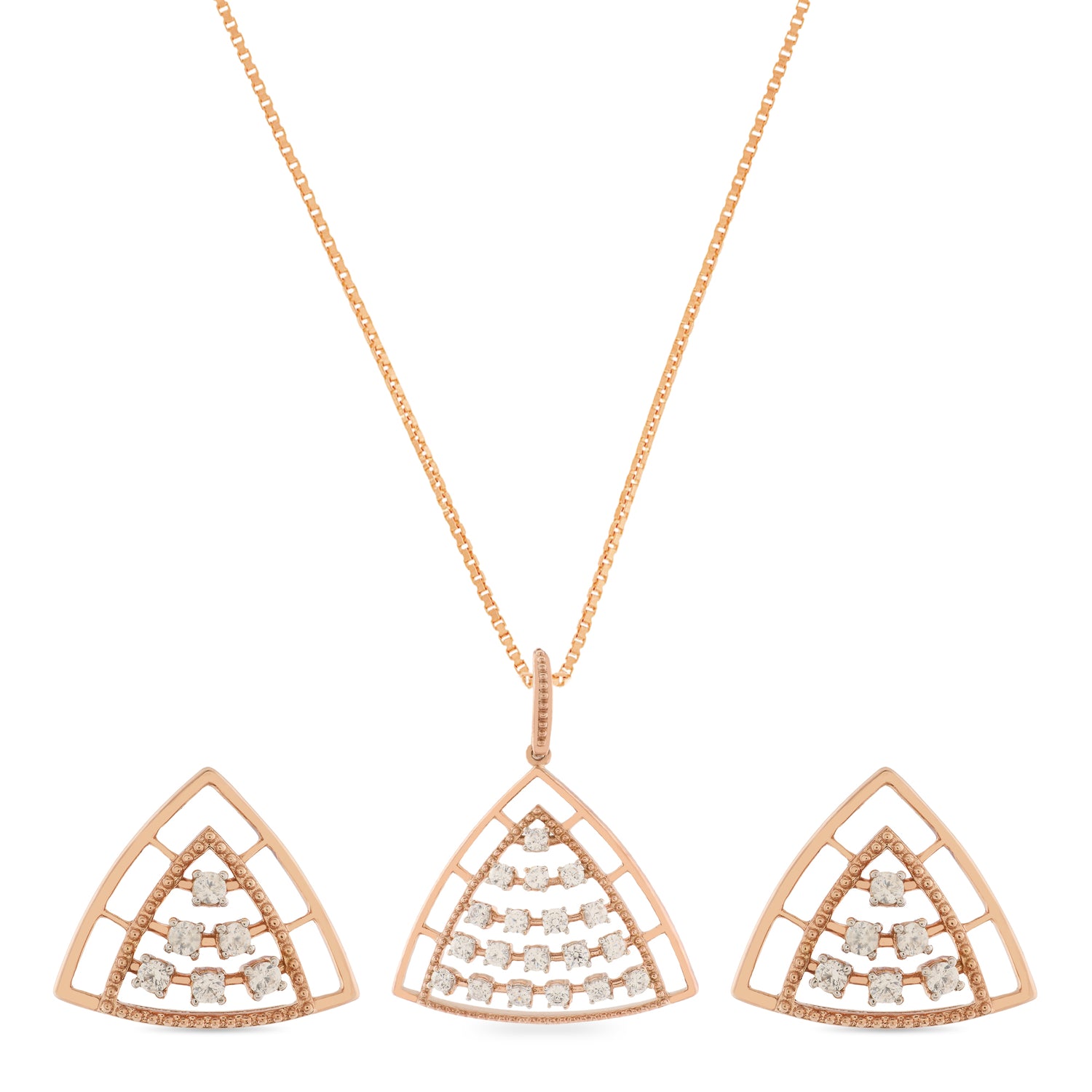 Radiant Geometric Elegance Roseate Pendant and Earring Jewelry Set