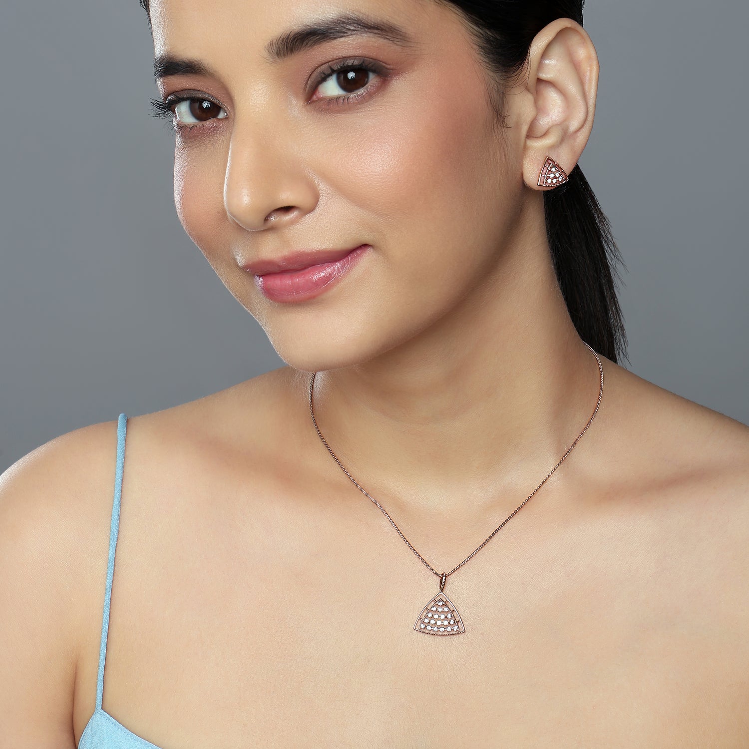 Radiant Geometric Elegance Roseate Pendant and Earring Jewelry Set