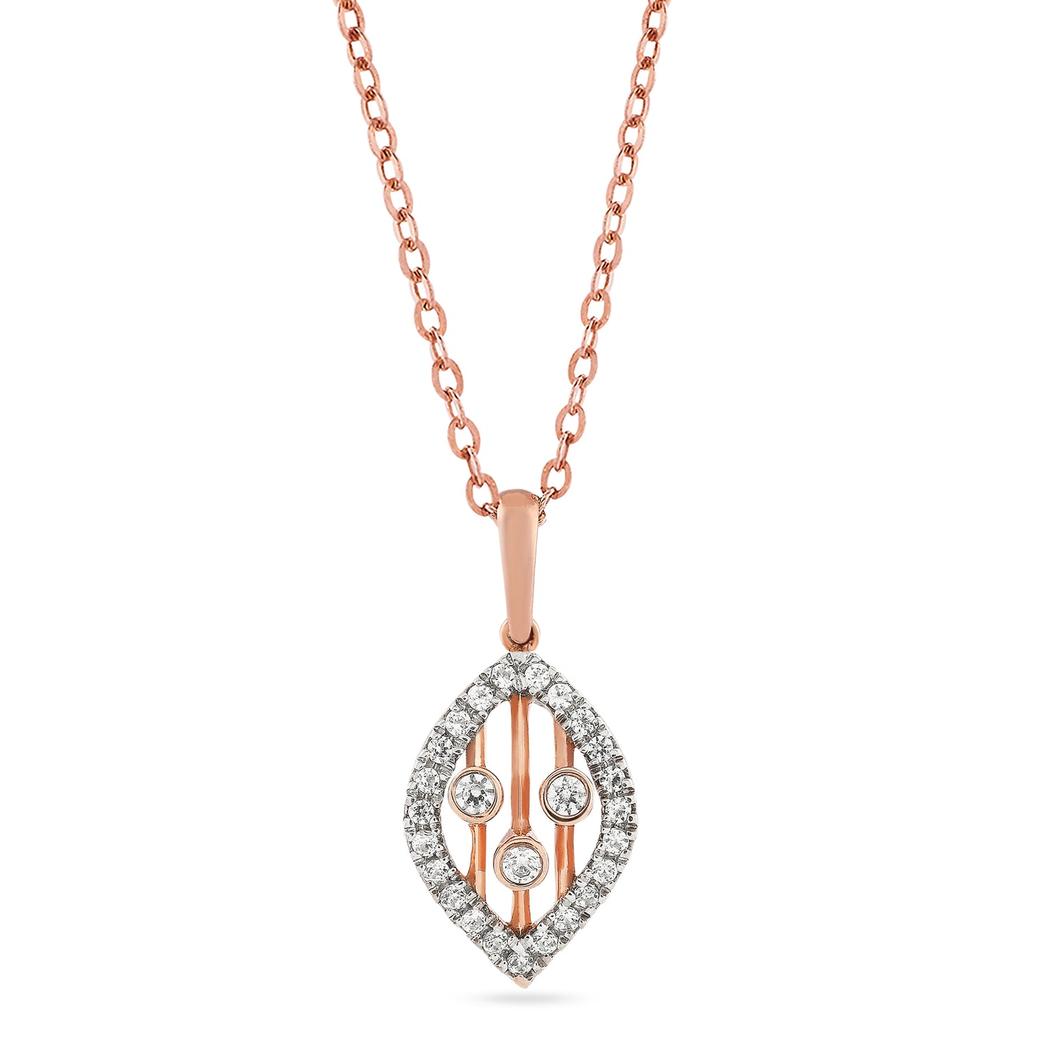 Elegant Marquise Filigree Pendant With Radiant Triple Stone Accents