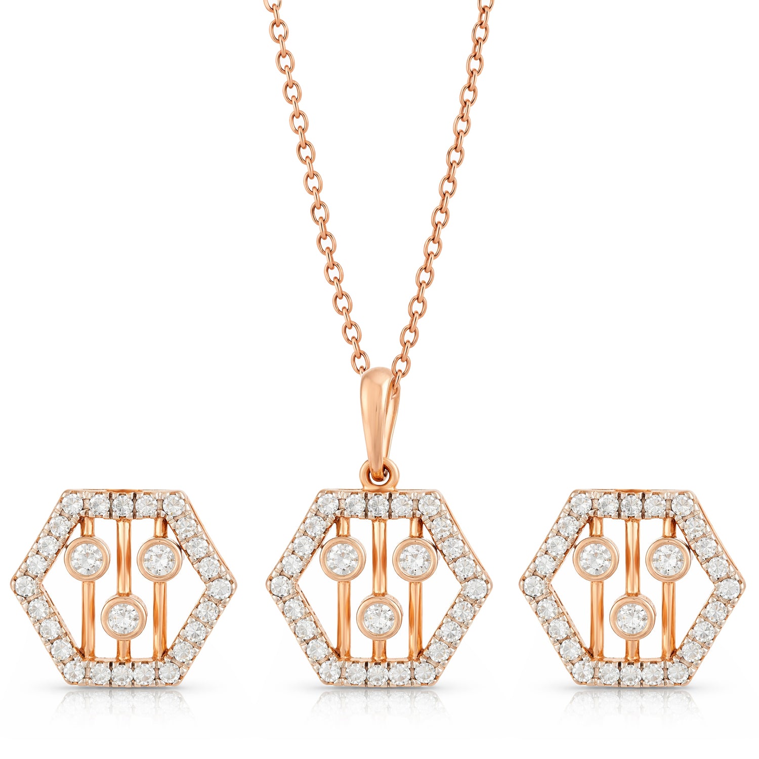 Radiant Hexagonal Geometric Pendant and Matching Stud Earring Set