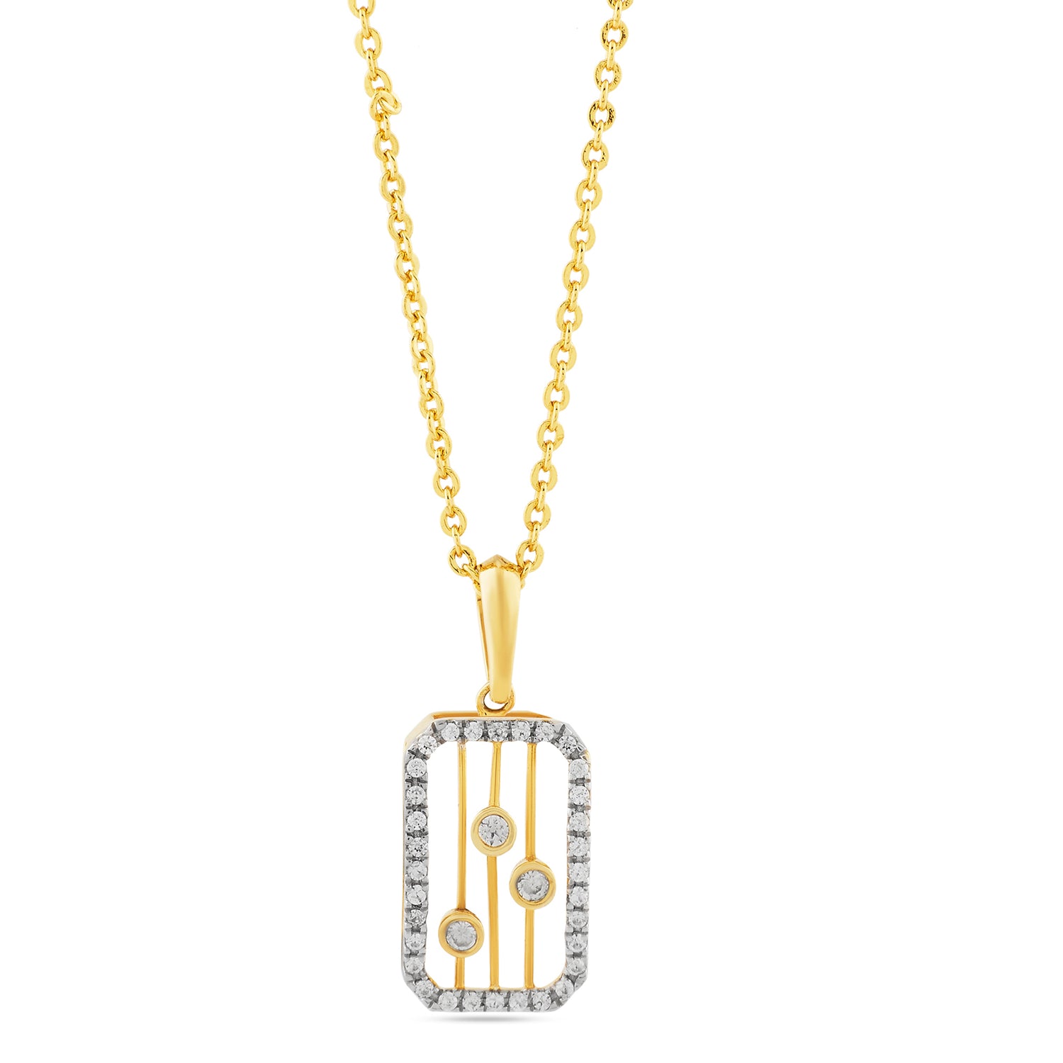 Elegant Rectangular Geometric Pendant with Modern Triple Stone Design