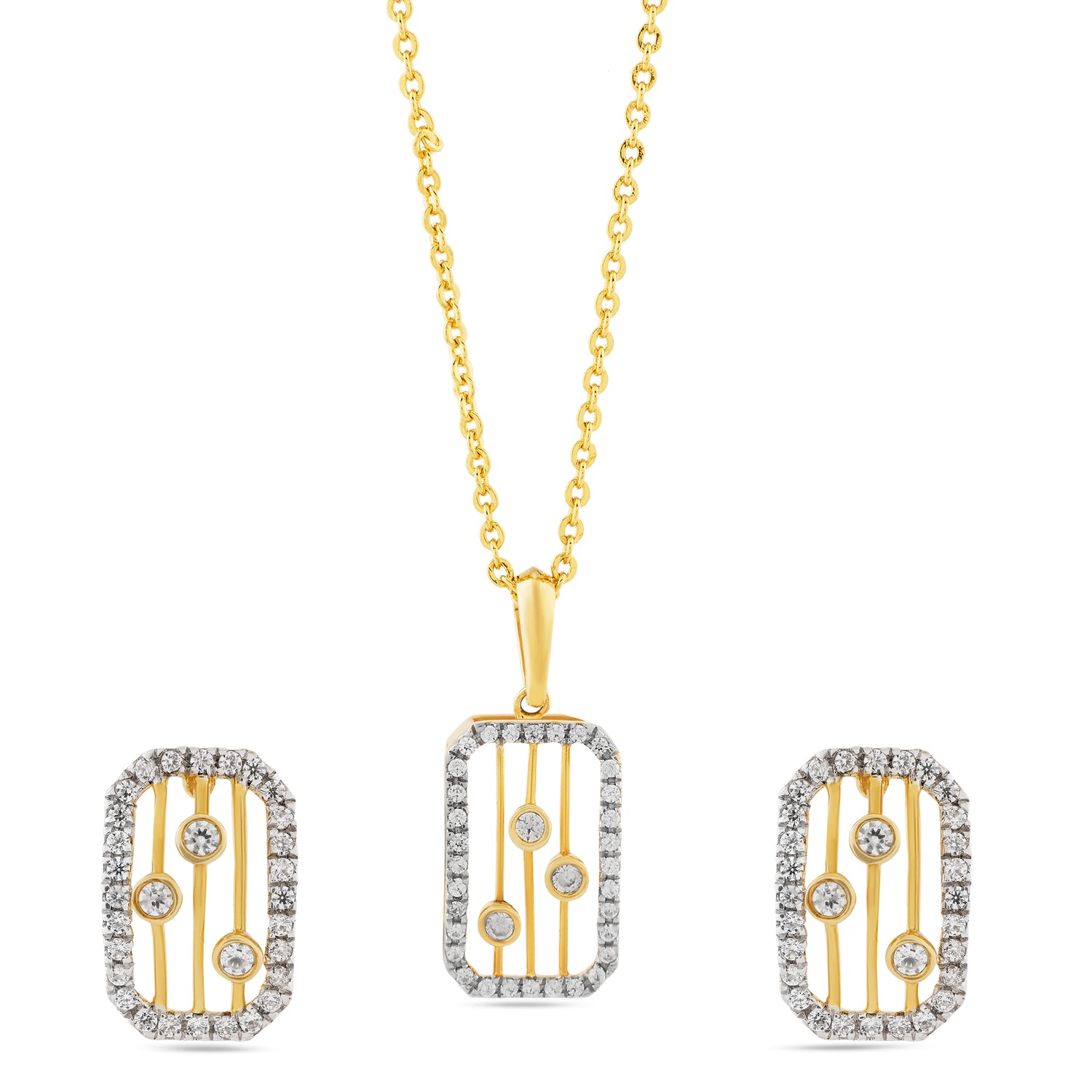 Radiant Geometric Frame Pendant and Stud Earrings Jewelry Set