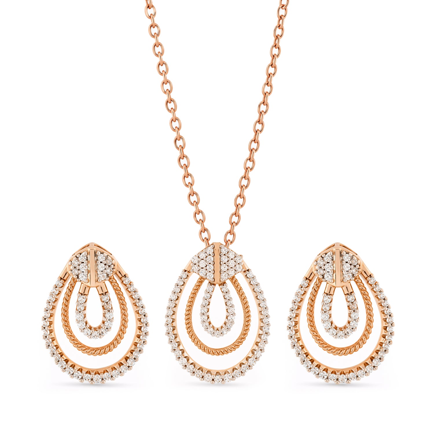 Graceful Triple Tear Drop Pendant and Matching Earring Set