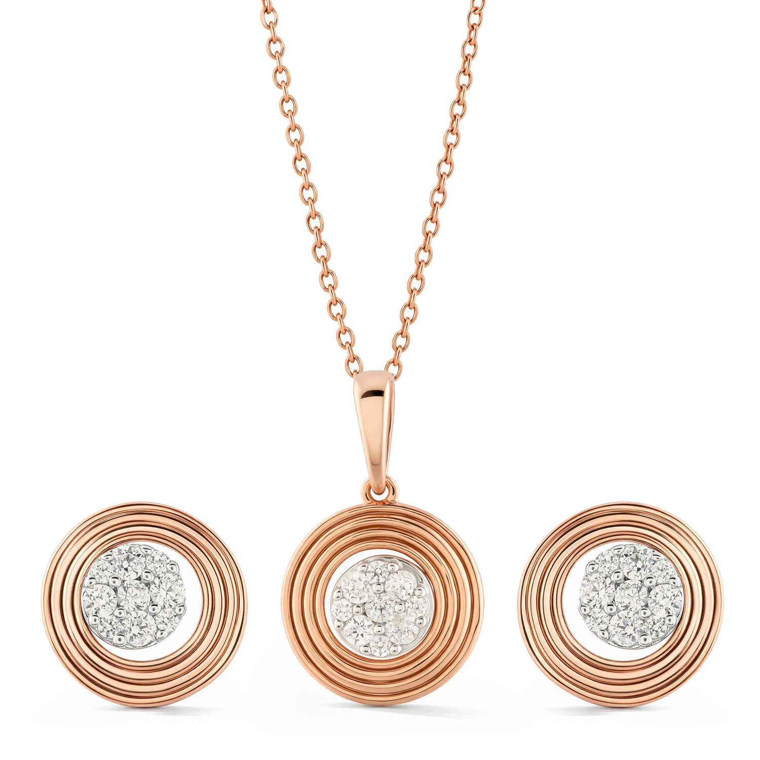 Exquisite Radiant Concentric Circle Pendant and Stud Earrings Jewelry Set