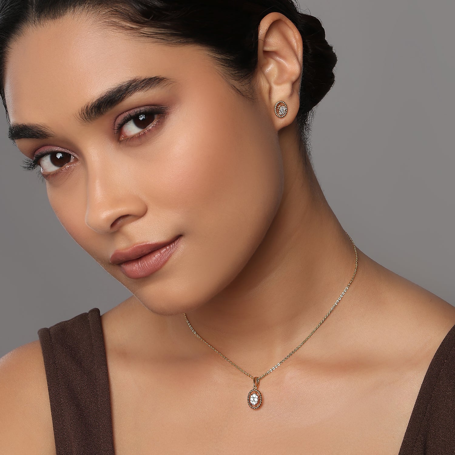 Celestial Oval Halo Pendant and Earring Set