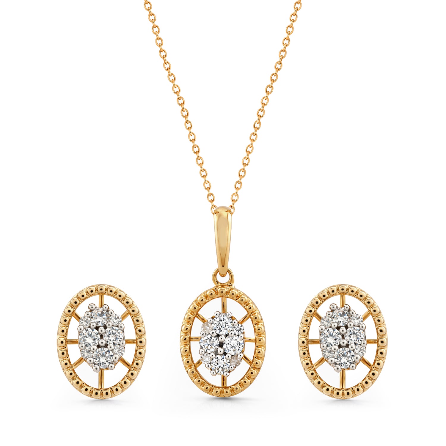 Celestial Oval Halo Pendant and Earring Set