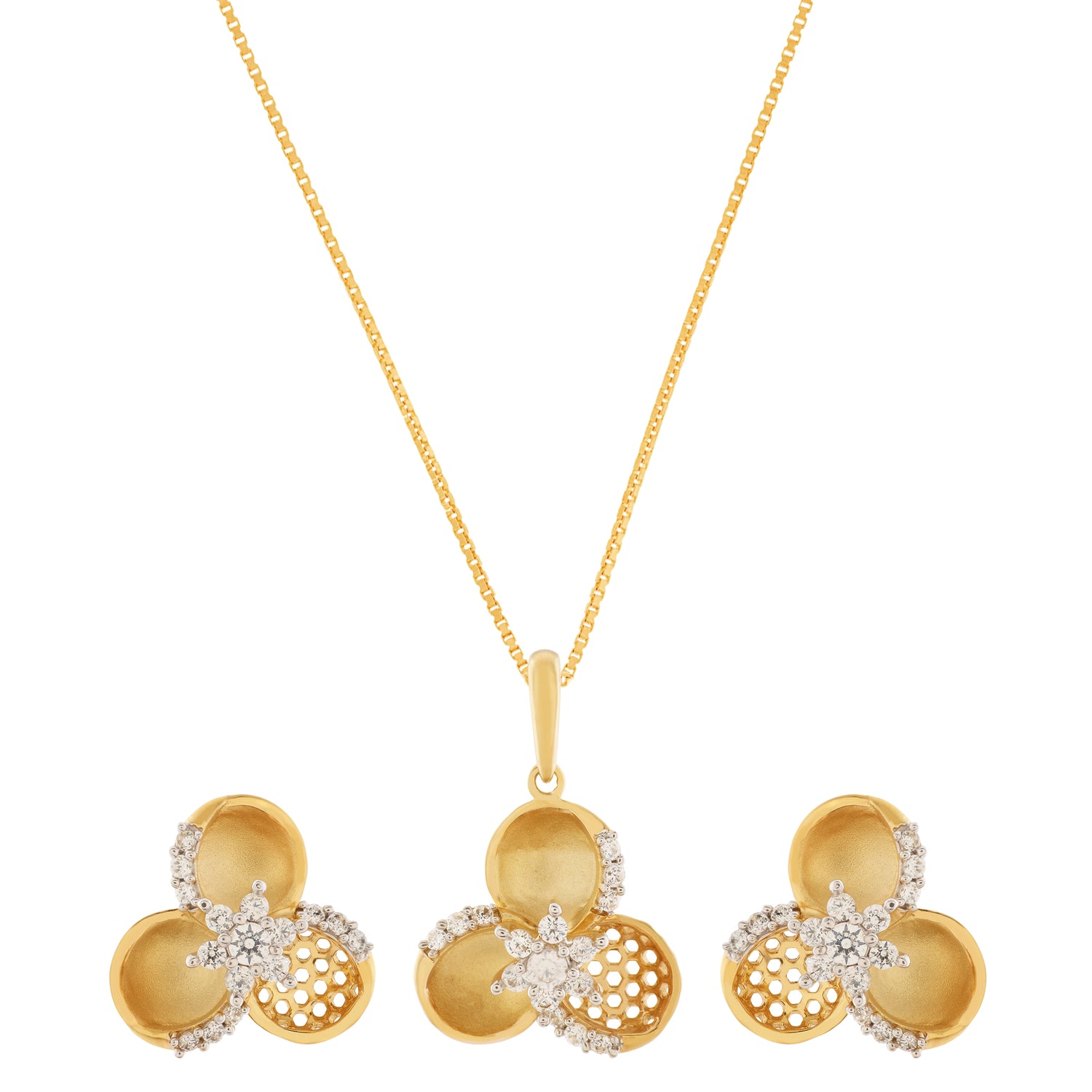 Elegant Floral Clover Pendant and Stud Earrings Jewelry Set