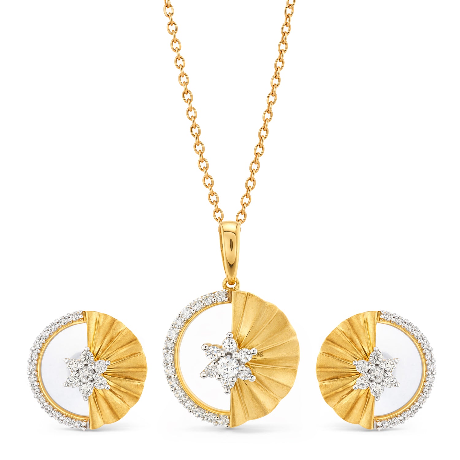 Radiant Celestial Starburst Medallion Pendant and Stud Earring Set