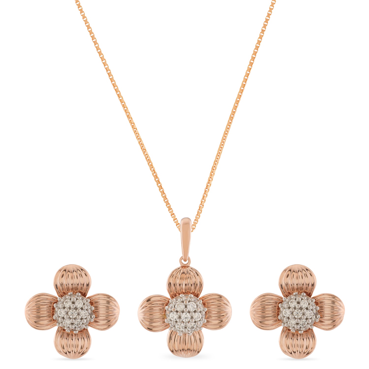 Elegant Floral Bloom Pendant and Earrings Set for Radiant Moments