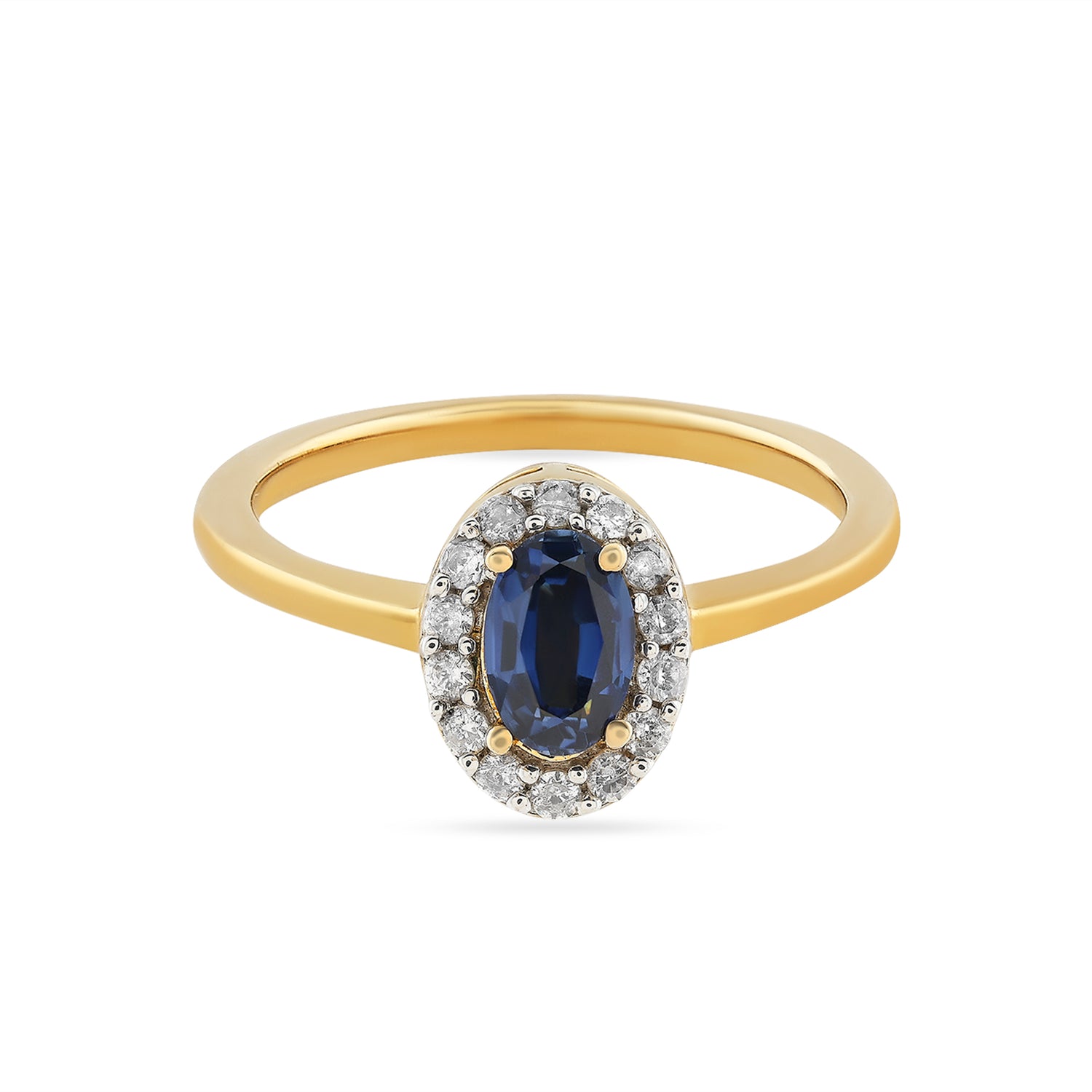 Elegant Oval Blue Sapphire And Diamond Halo Gold Cocktail Ring