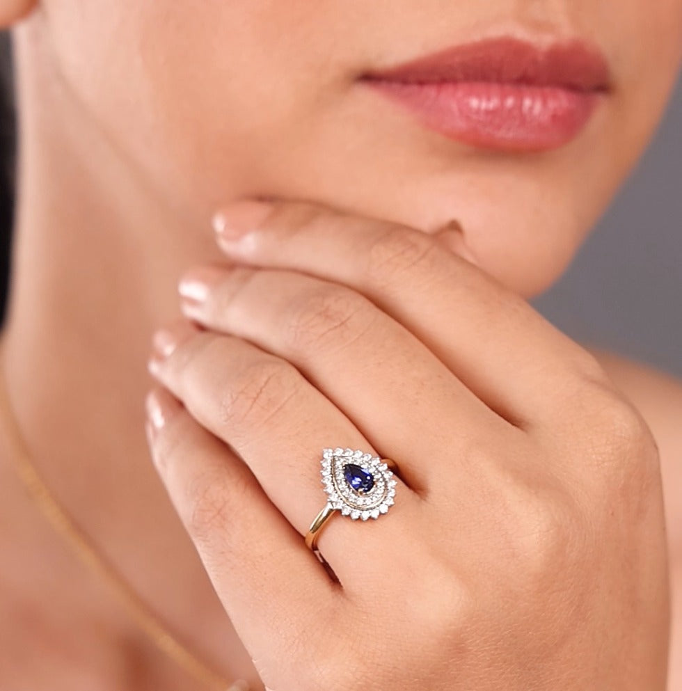 Radiant Pear Halo Ring with Regal Timeless Allure