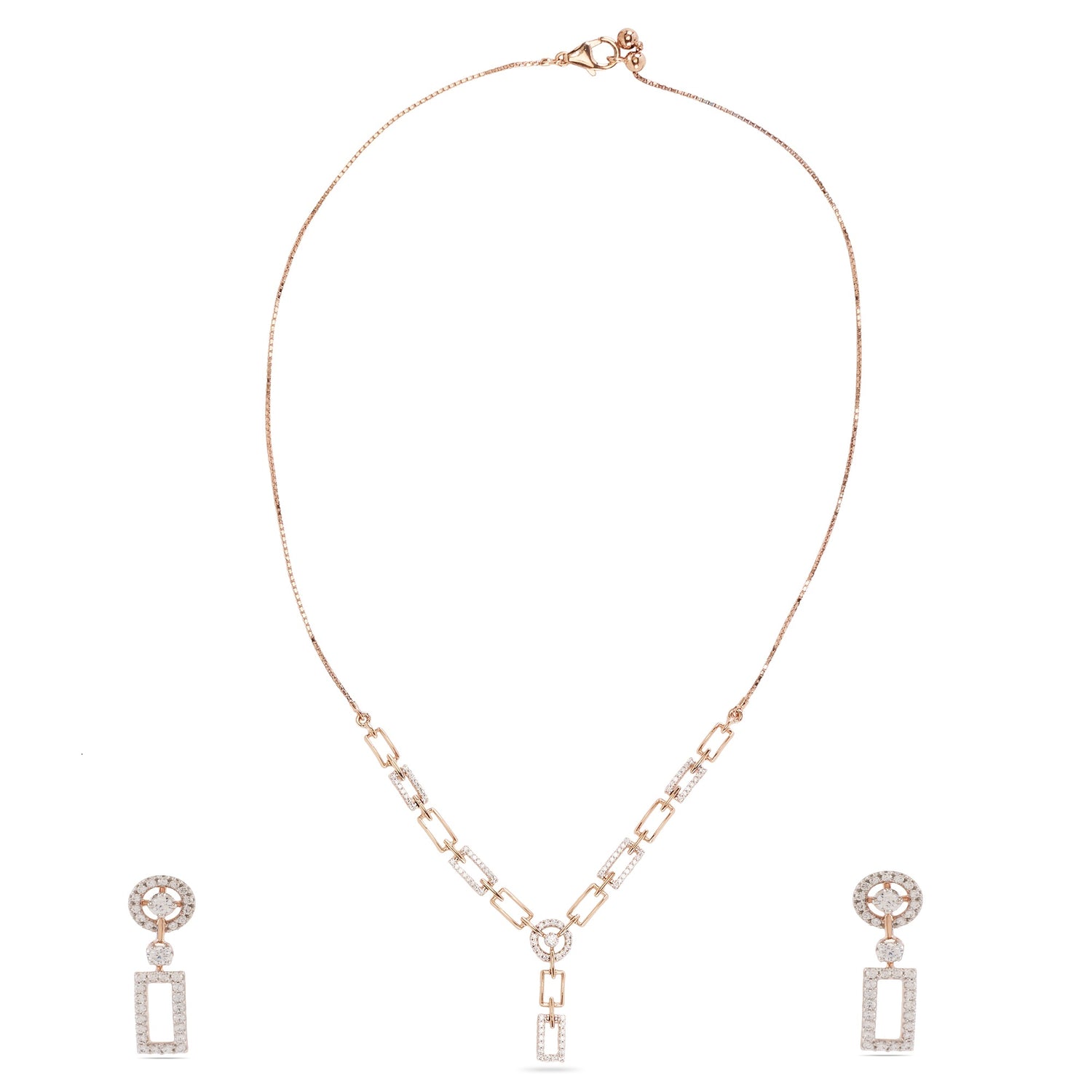 Whispering Geometry Geometric link Necklace and Drop Earring Set