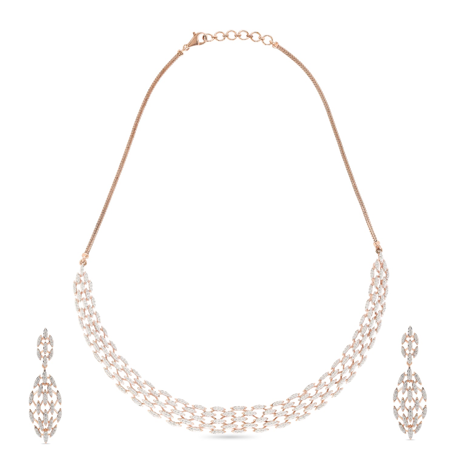 Radiant Interlinked Cascade Necklace and Earring Jewelry Set