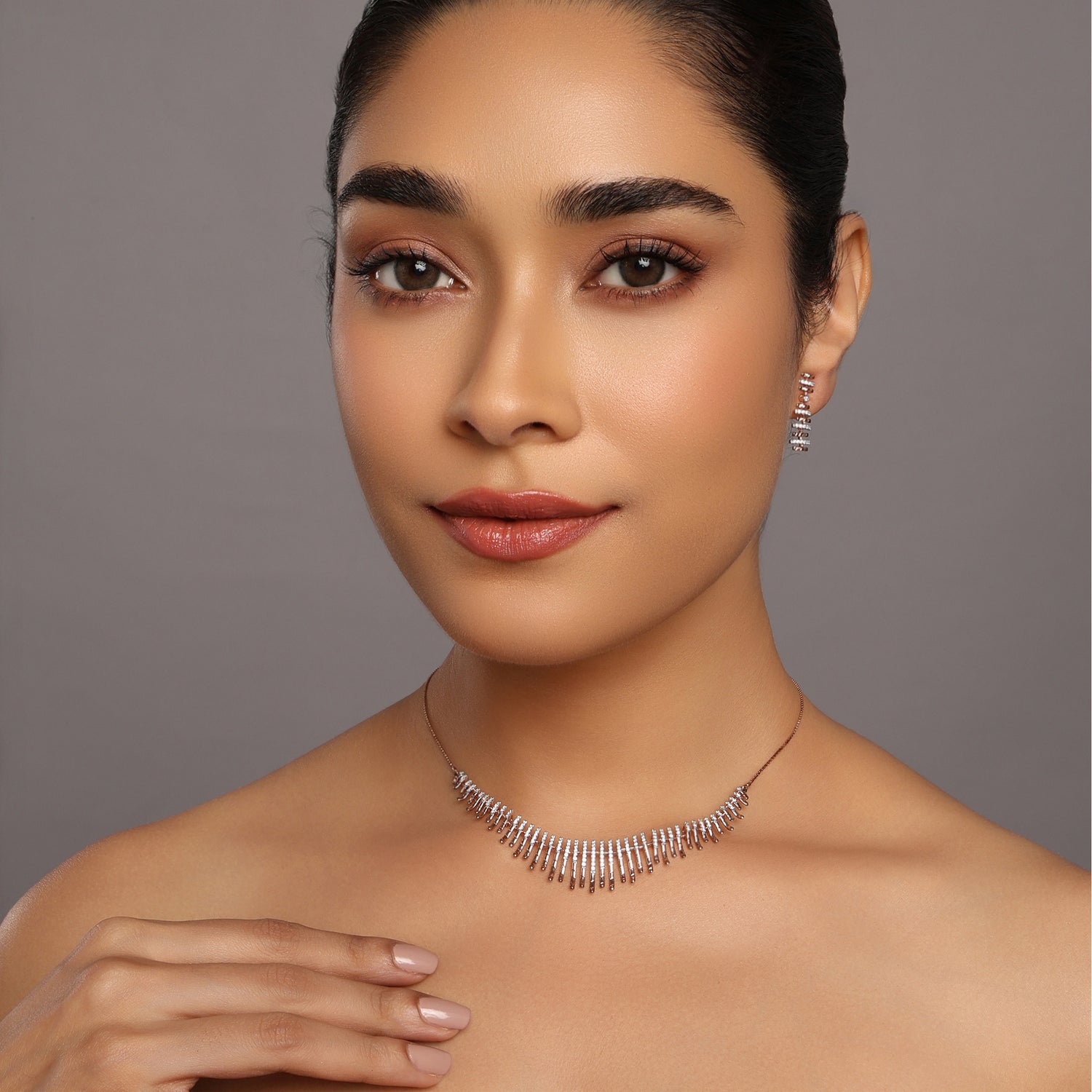 Modern Linear Fringe Necklace and Earring Jewelry Set
