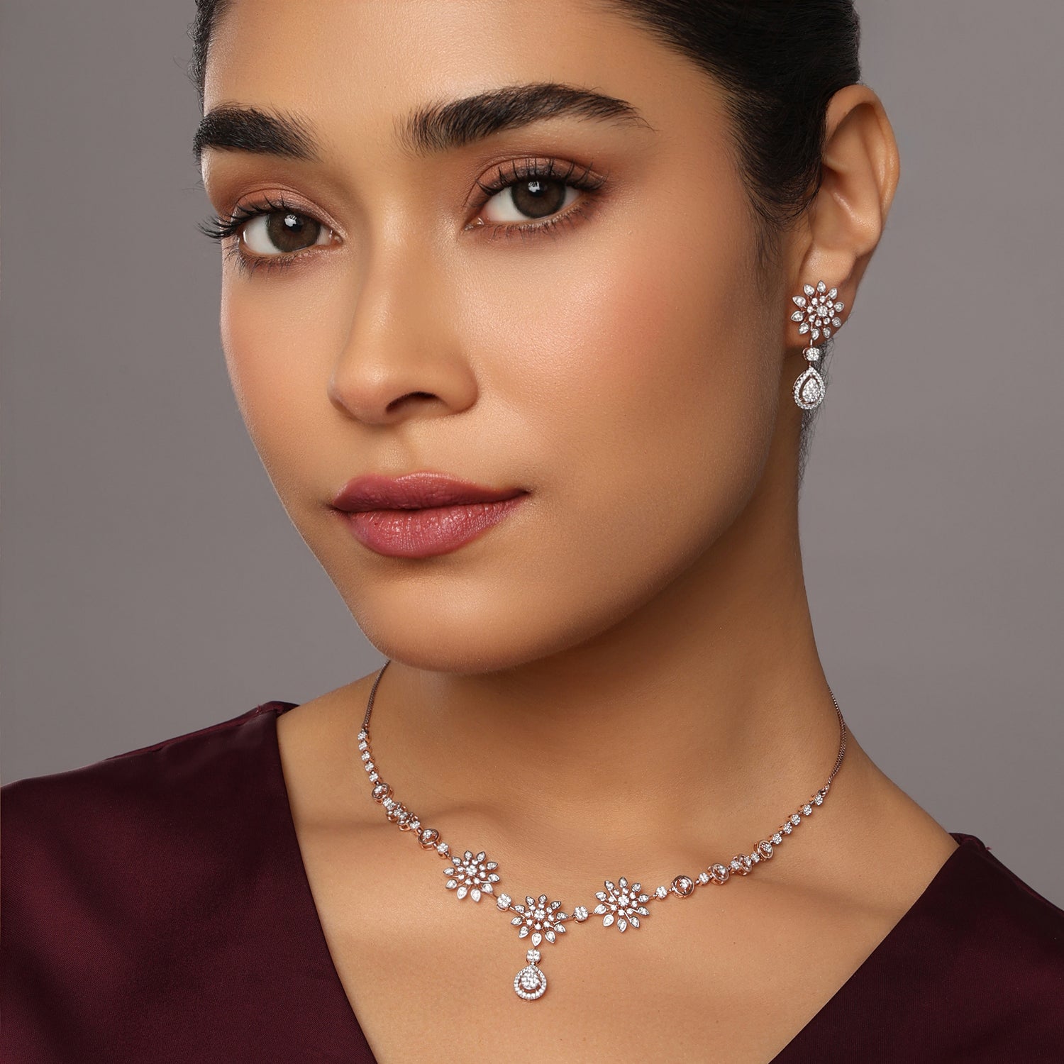 Floral Radiance Drop Necklace and Earring Jewelry Set
