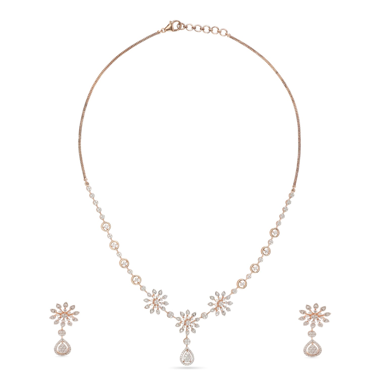 Floral Radiance Drop Necklace and Earring Jewelry Set