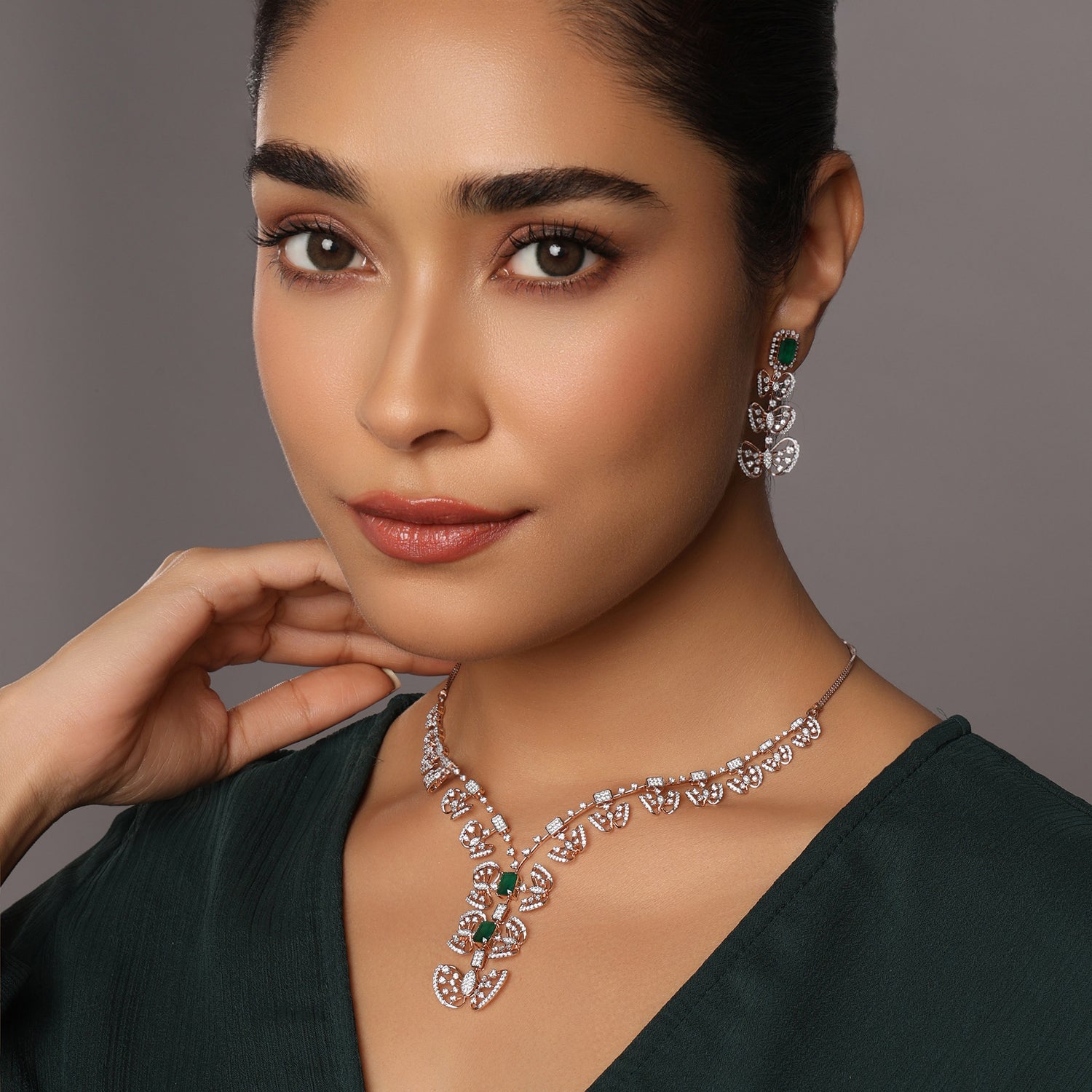 Elegant Butterfly Motif Drop Necklace and Earring Jewelry Set