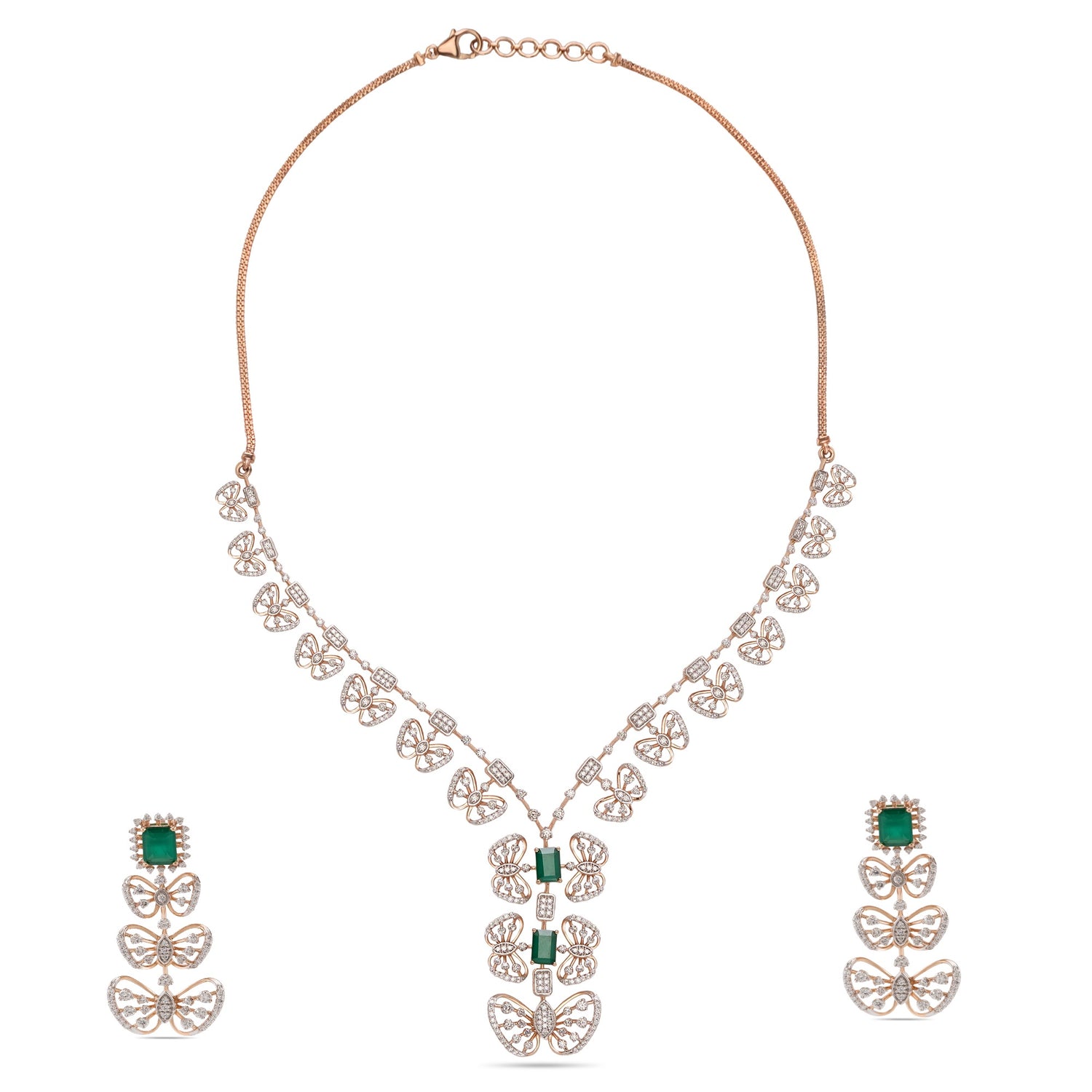 Elegant Butterfly Motif Drop Necklace and Earring Jewelry Set