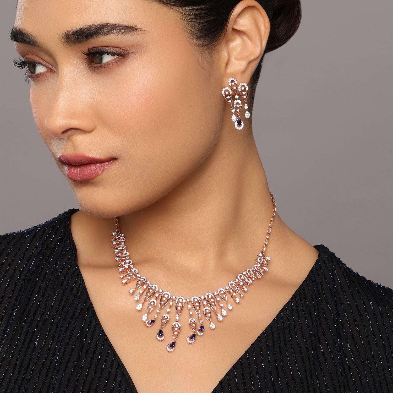 Graceful Cascading Drop Necklace and Earring Jewelry Set