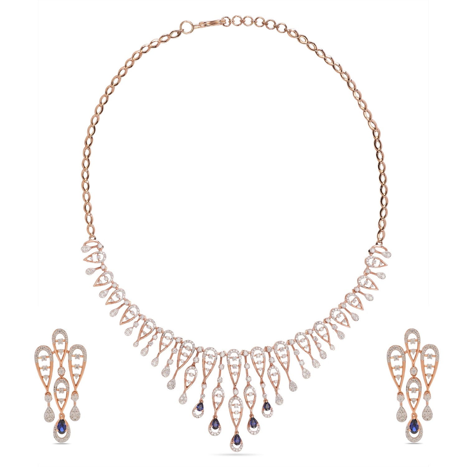 Graceful Cascading Drop Necklace and Earring Jewelry Set