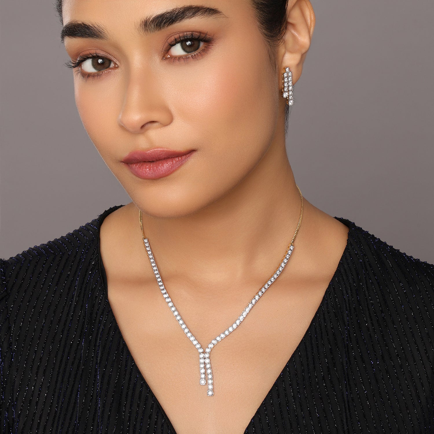 Radiant Celestial Cascade Necklace and Matching Drop Earring Jewelry Set