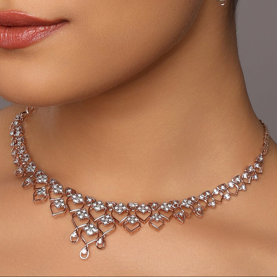 Heart Motif Layered Necklace with V-Shaped Design