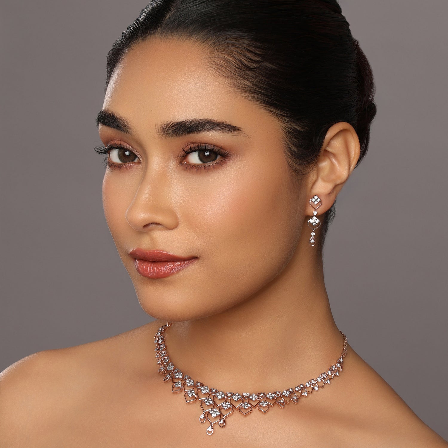 Geometric Cascade Elegance Necklace and Earring Jewelry Set