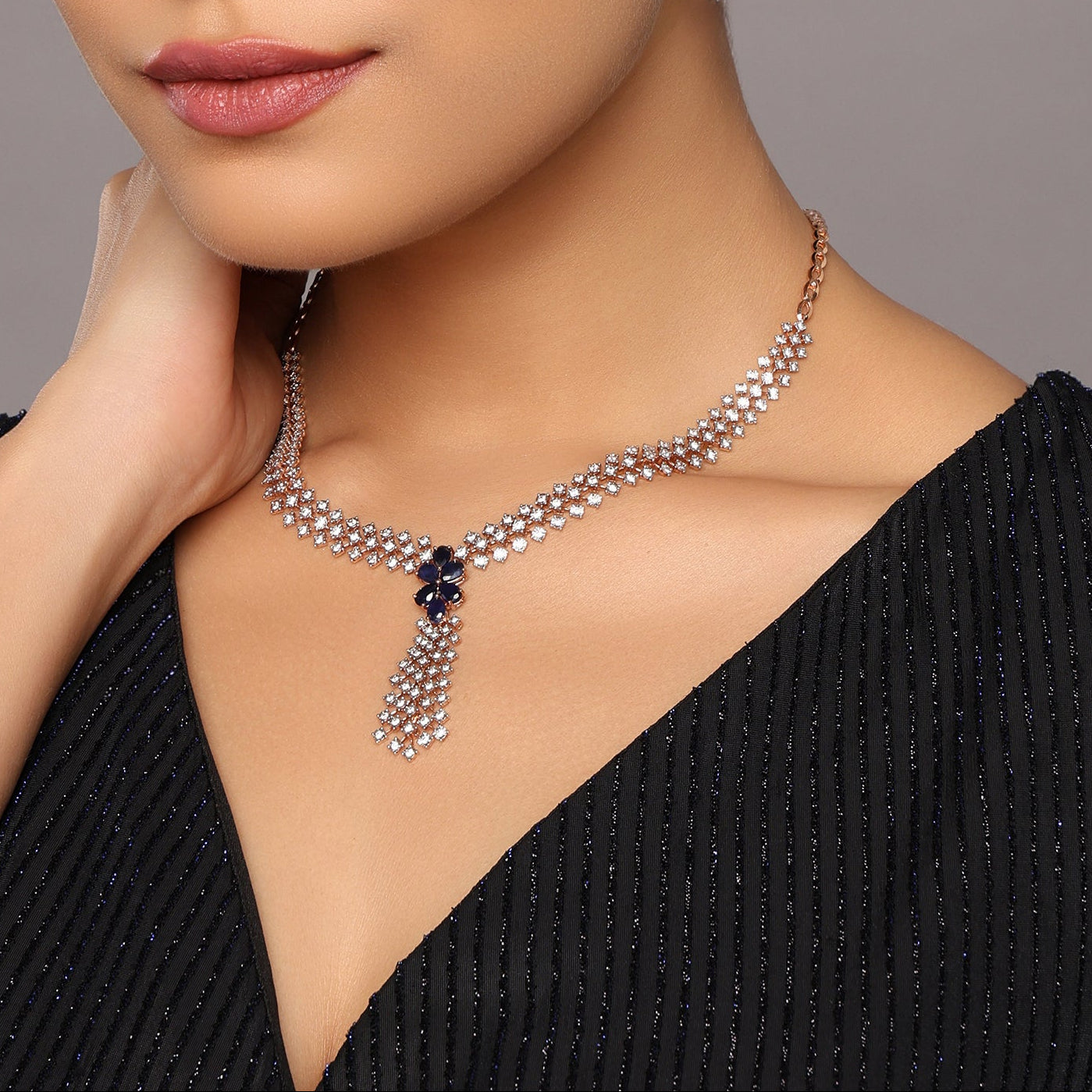 V-Shaped Necklace with Central Cluster Accent