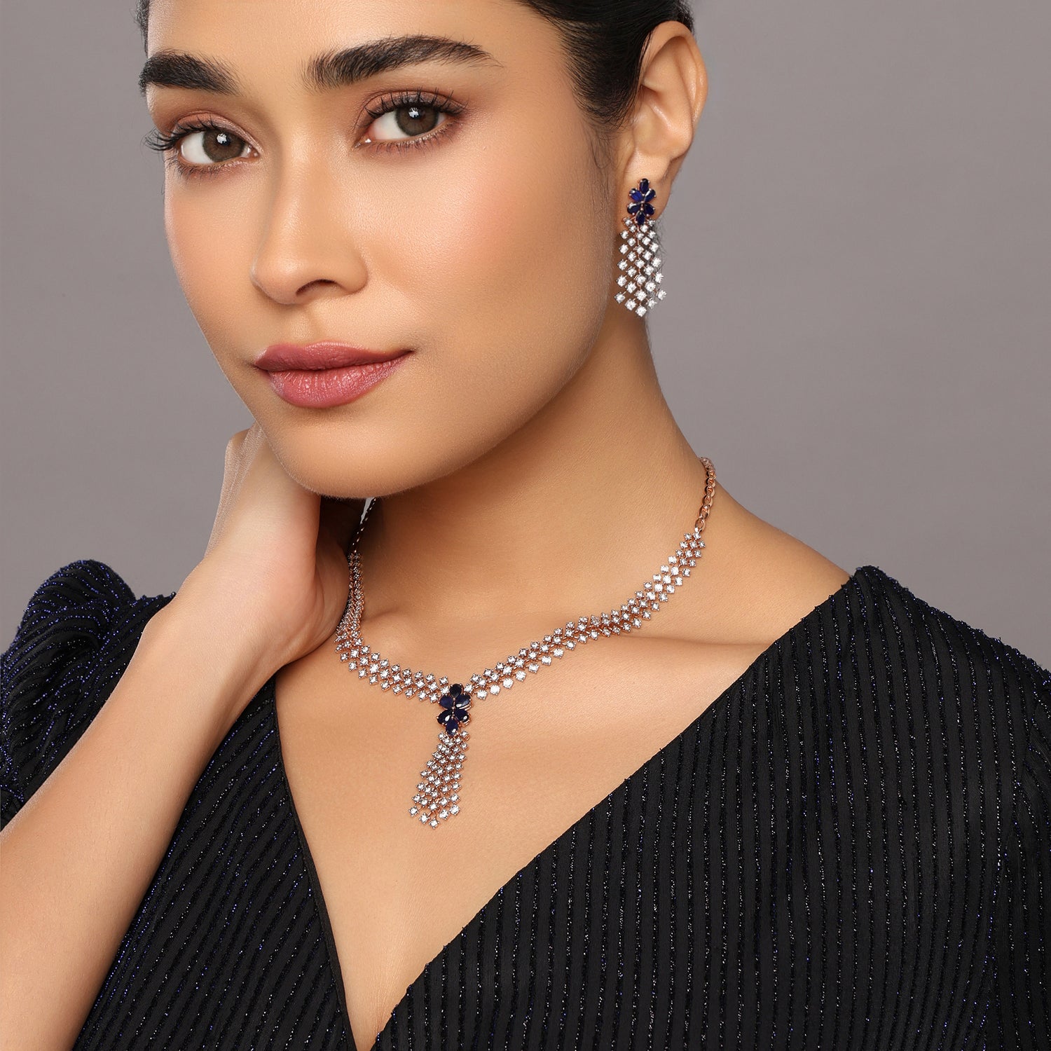 Floral Cascade Statement Necklace and Earring Jewelry Set