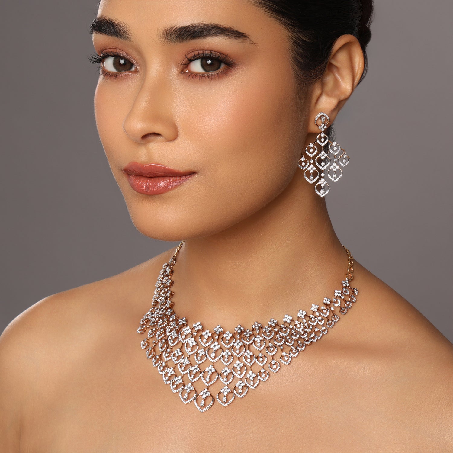 Regal Interlinked Cascade Necklace and Earring Jewelry Set
