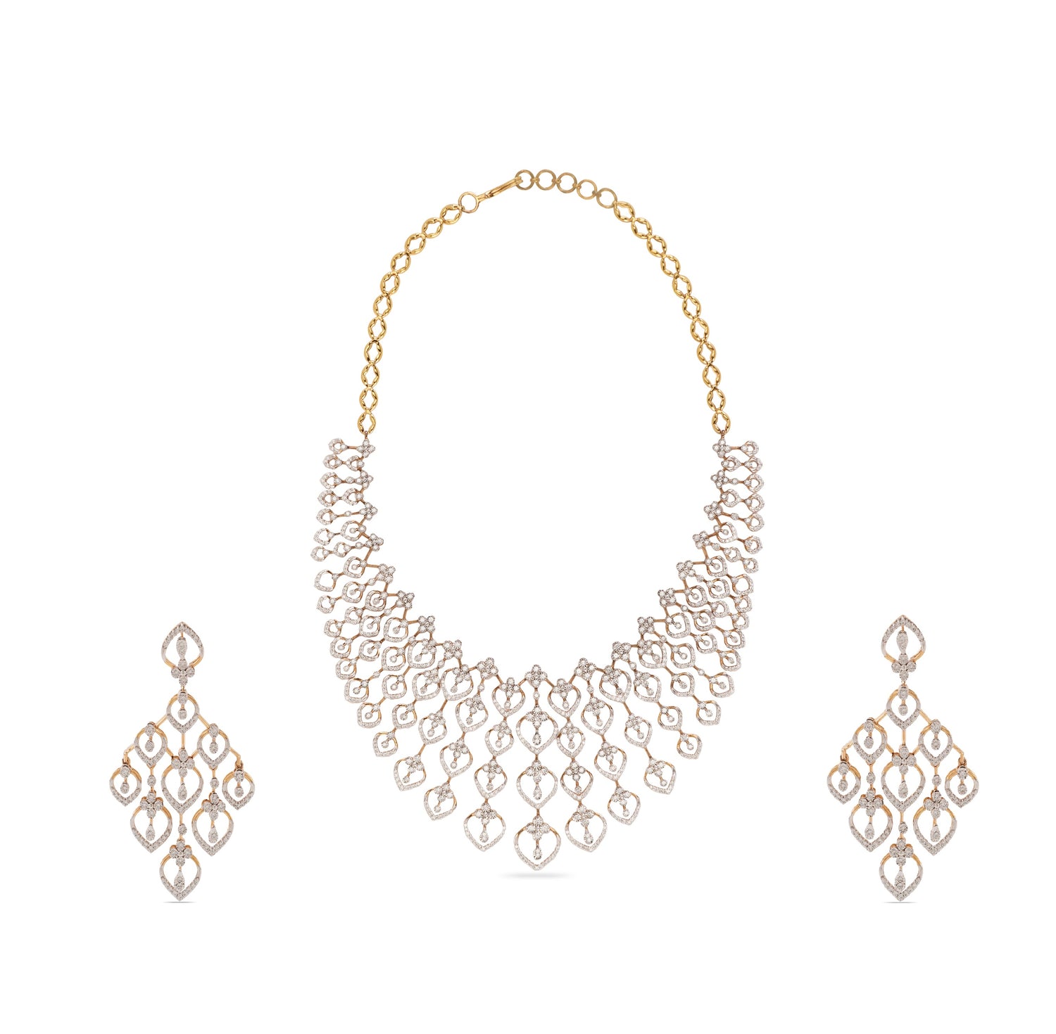 Regal Interlinked Cascade Necklace and Earring Jewelry Set