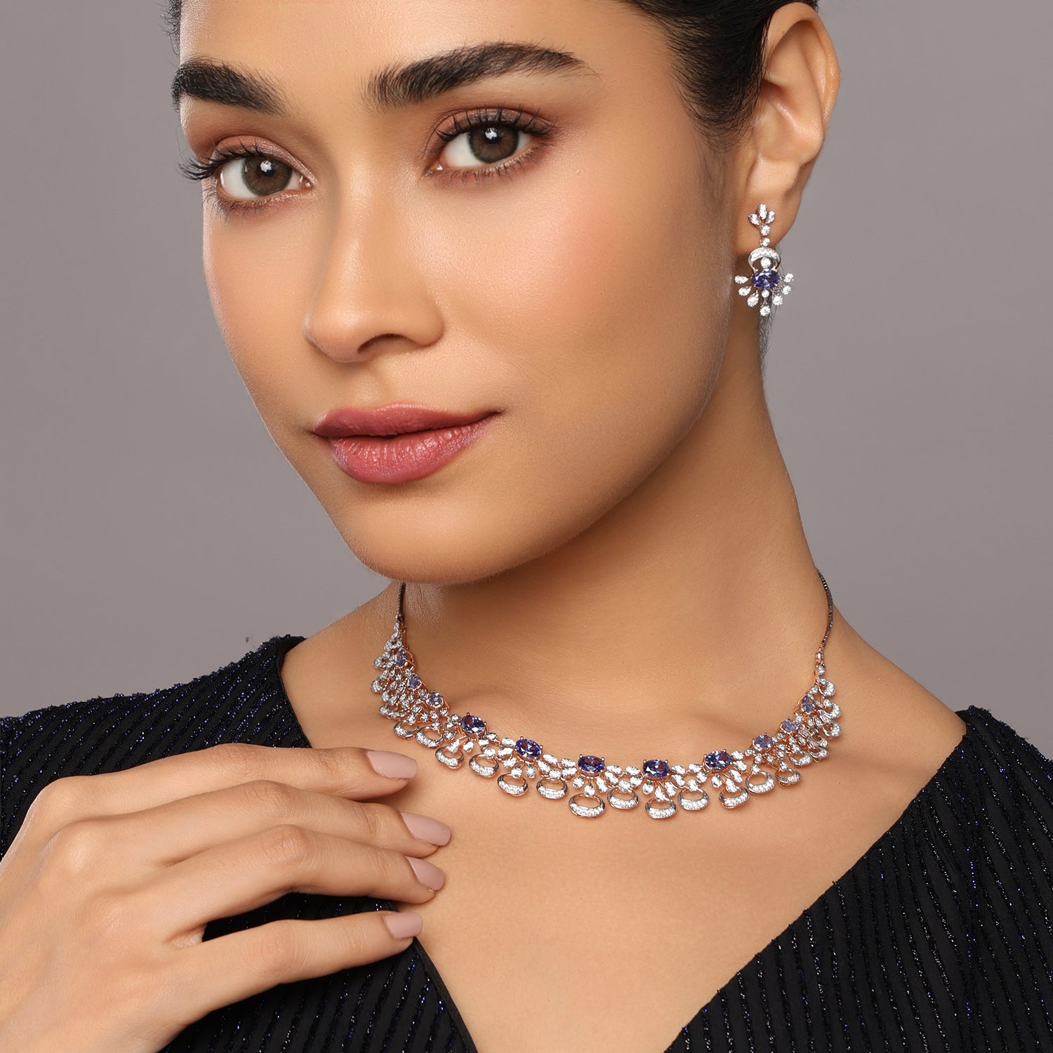 Ornate Floral Scroll Necklace and Earring Jewelry Set