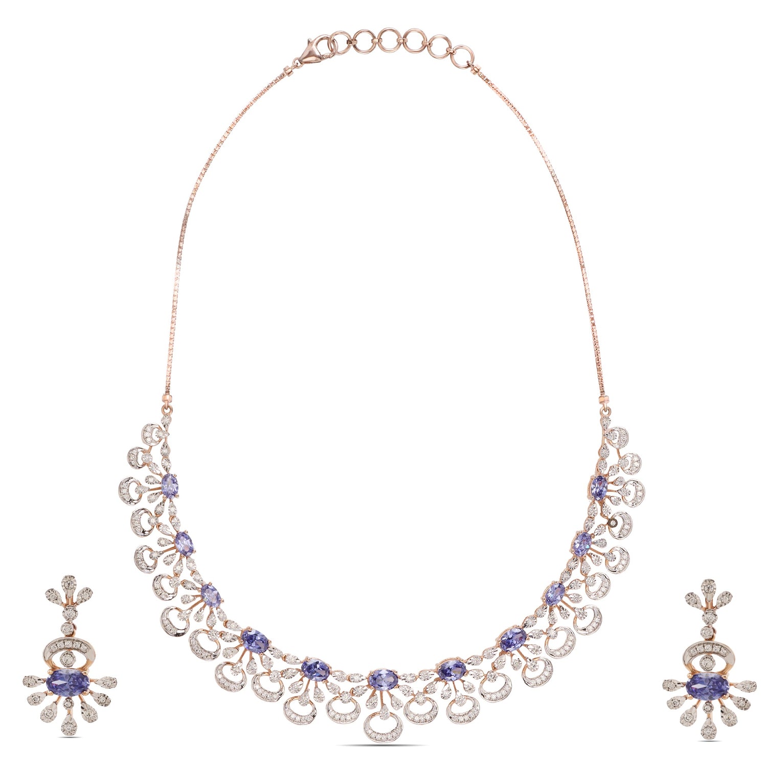 Ornate Floral Scroll Necklace and Earring Jewelry Set