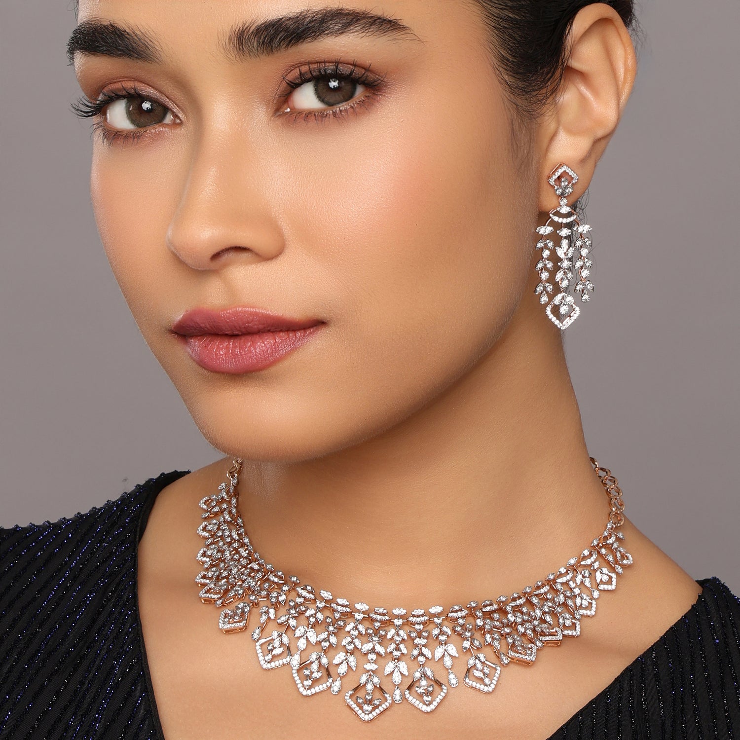 Lavish Botanical Cascade Necklace and Earring Jewelry Set