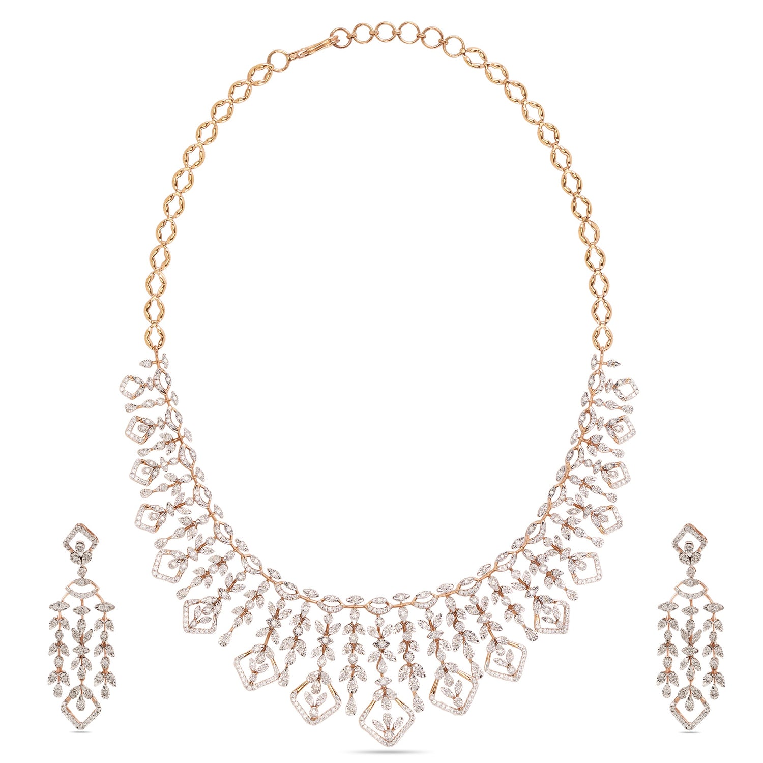 Lavish Botanical Cascade Necklace and Earring Jewelry Set