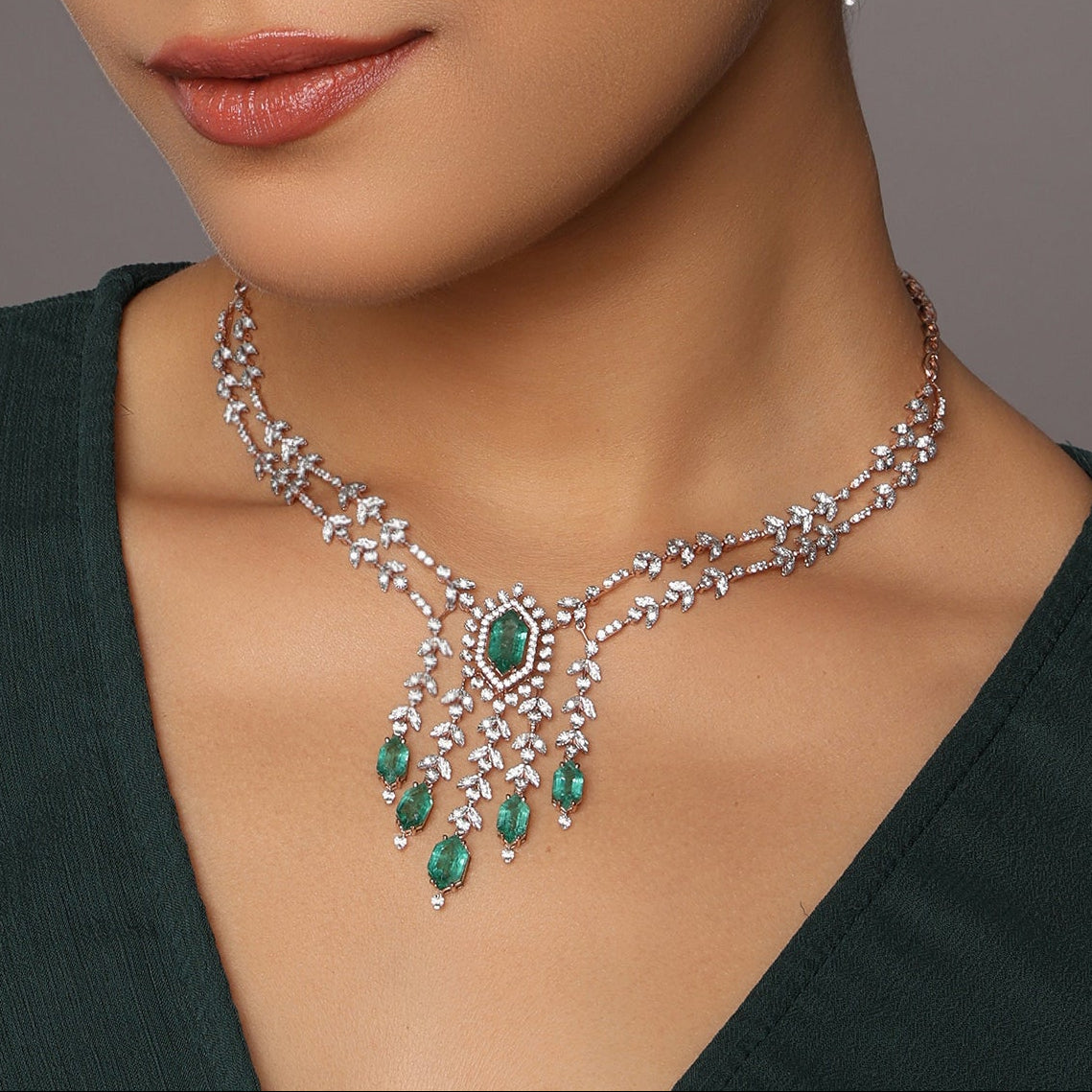 Layered V-Shaped Necklace with Teardrop Accents