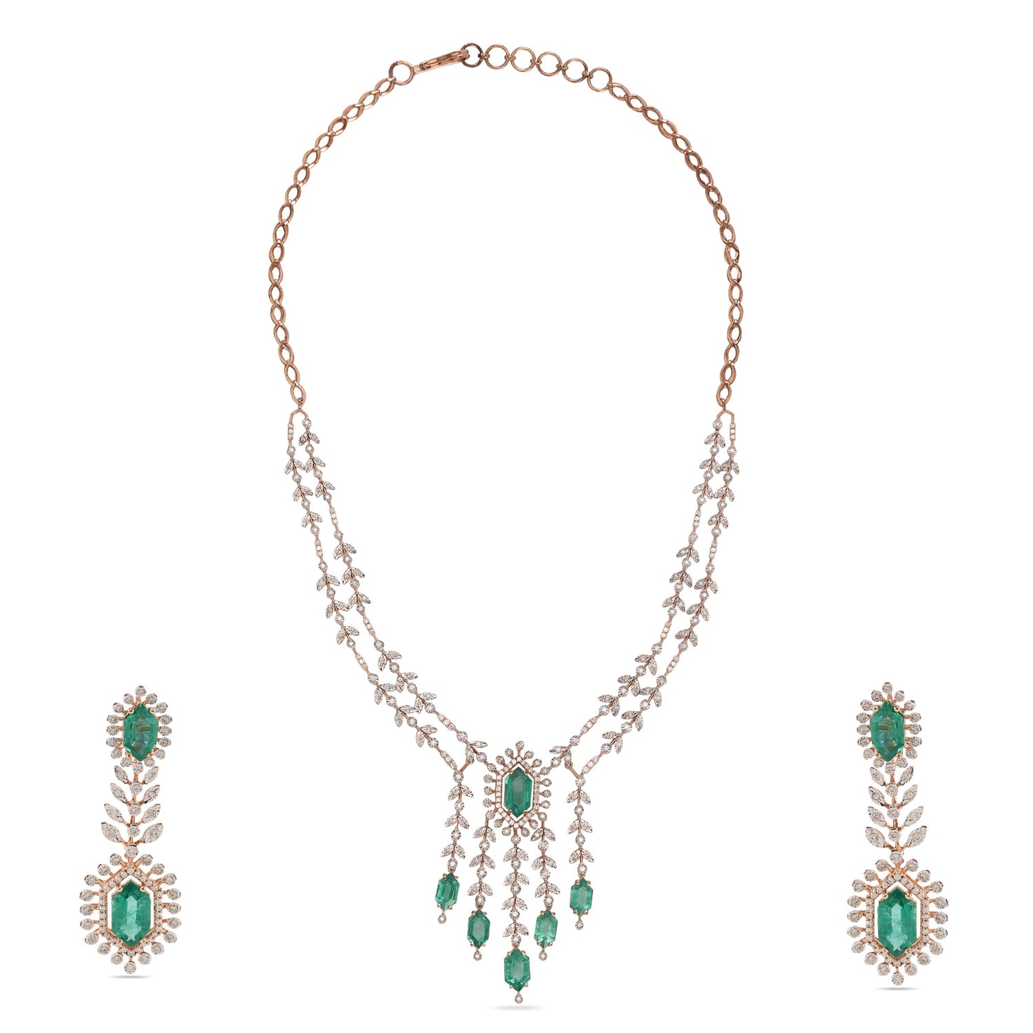 Elegant Leaf Cascade Drop Necklace and Earring Jewelry Set