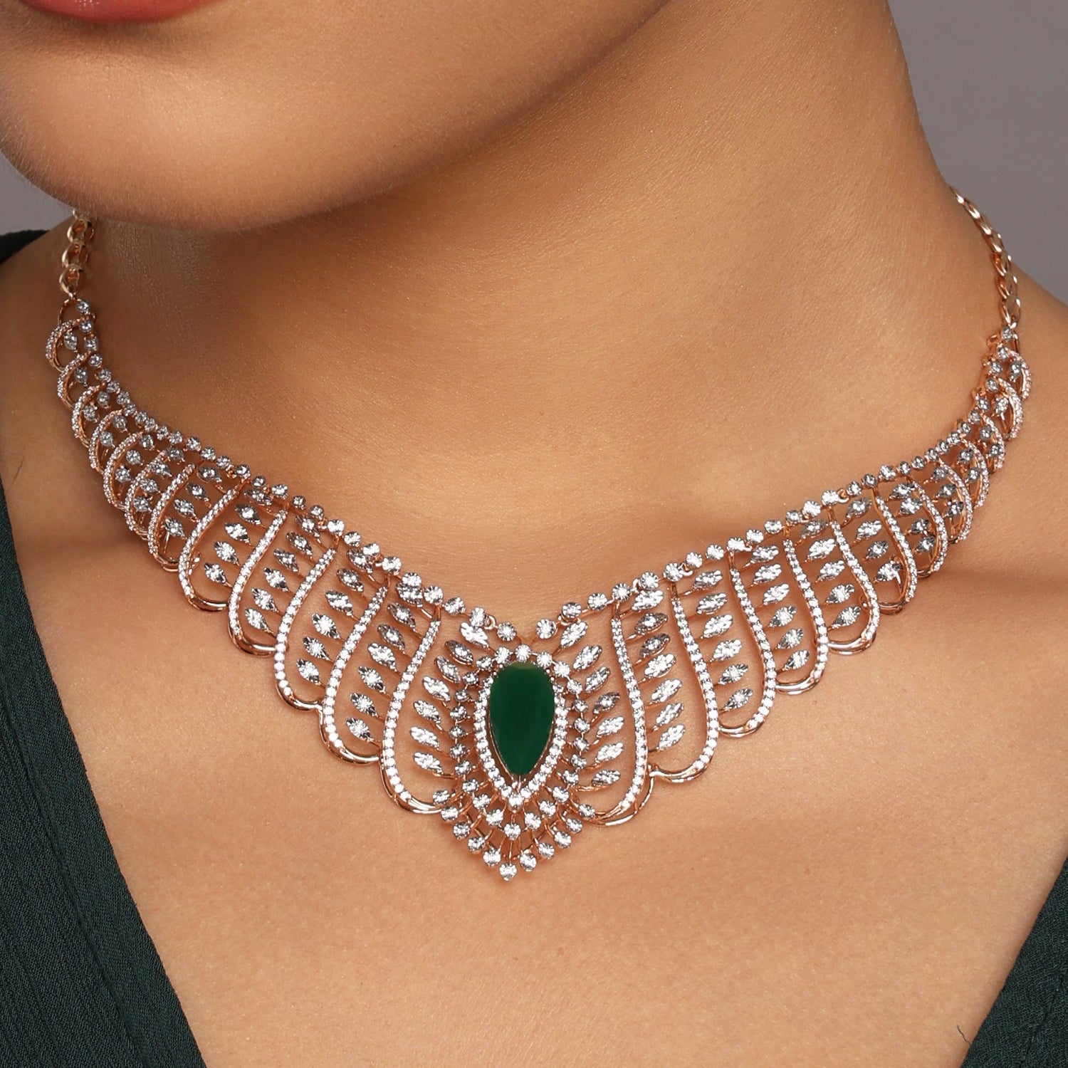 V-Shaped Statement Necklace with Intricate Layered Design