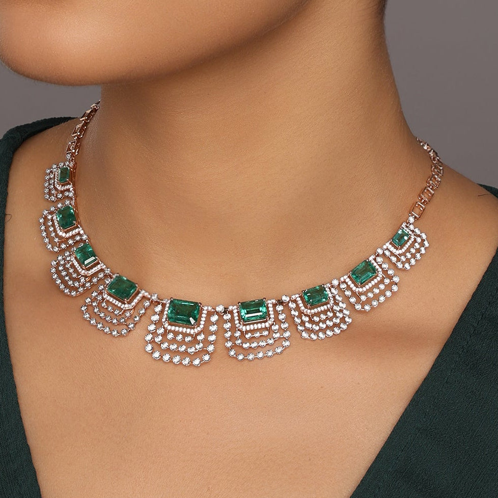Geometric Collar Necklace with Layered Square Motifs