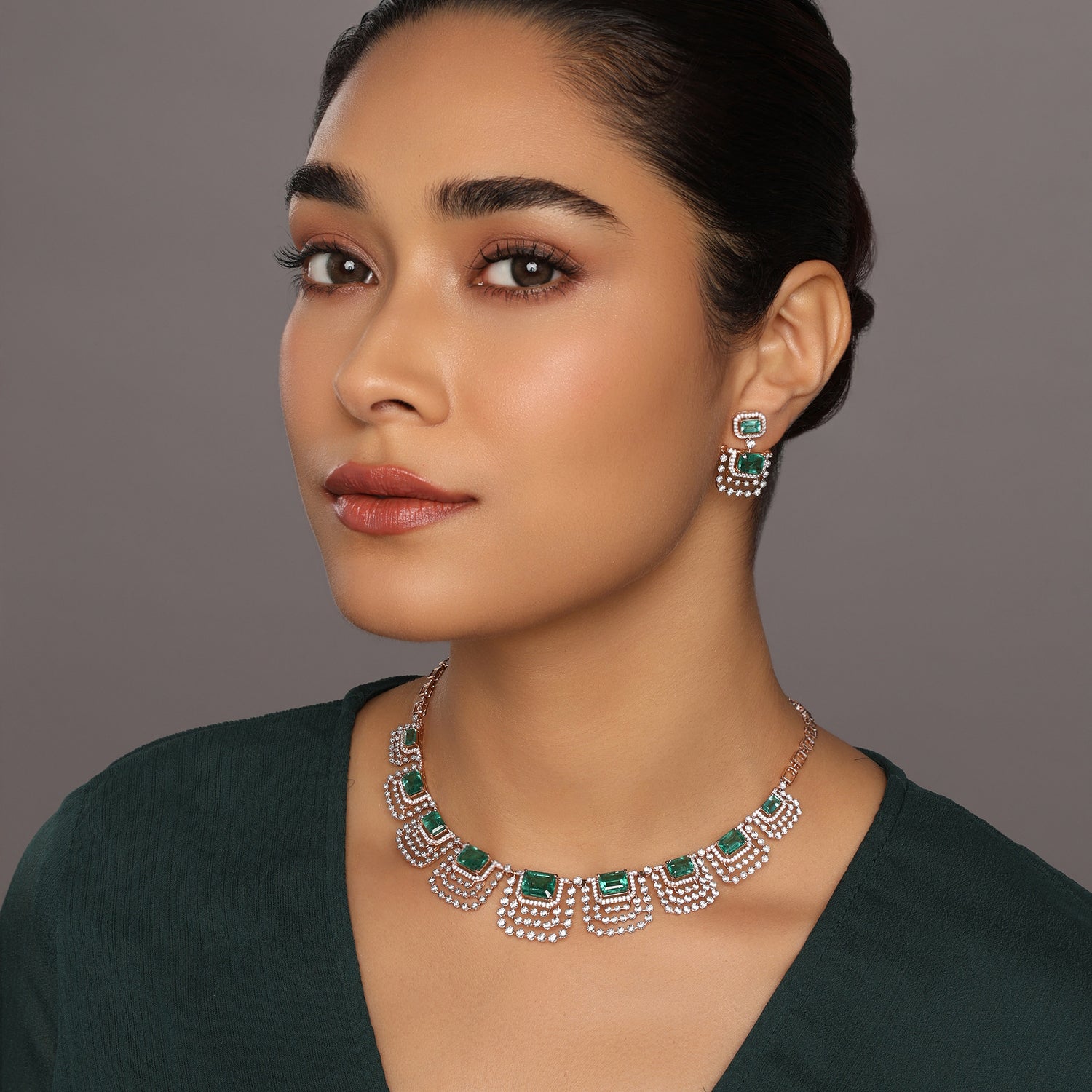 Art Deco Inspired Geometric Necklace and Earring Jewelry Set
