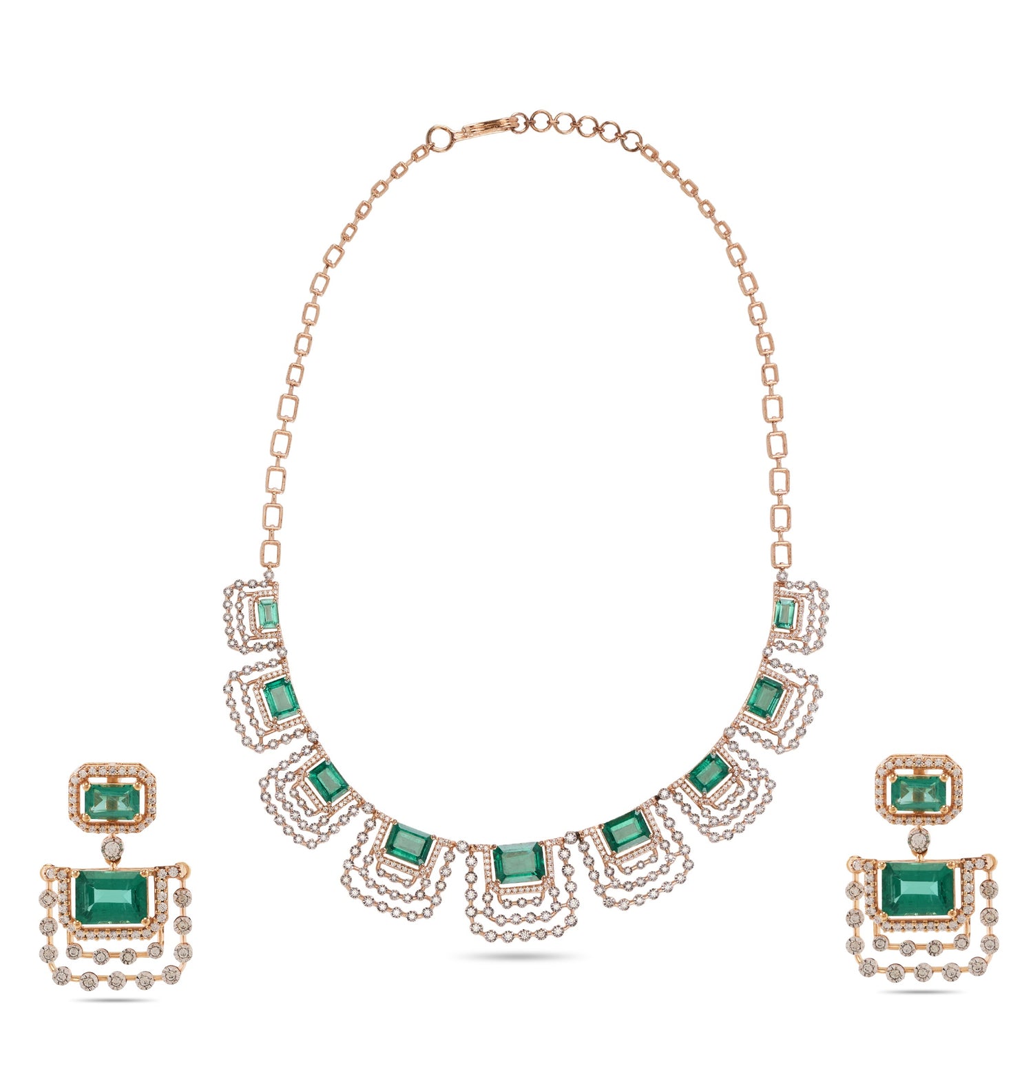 Art Deco Inspired Geometric Necklace and Earring Jewelry Set