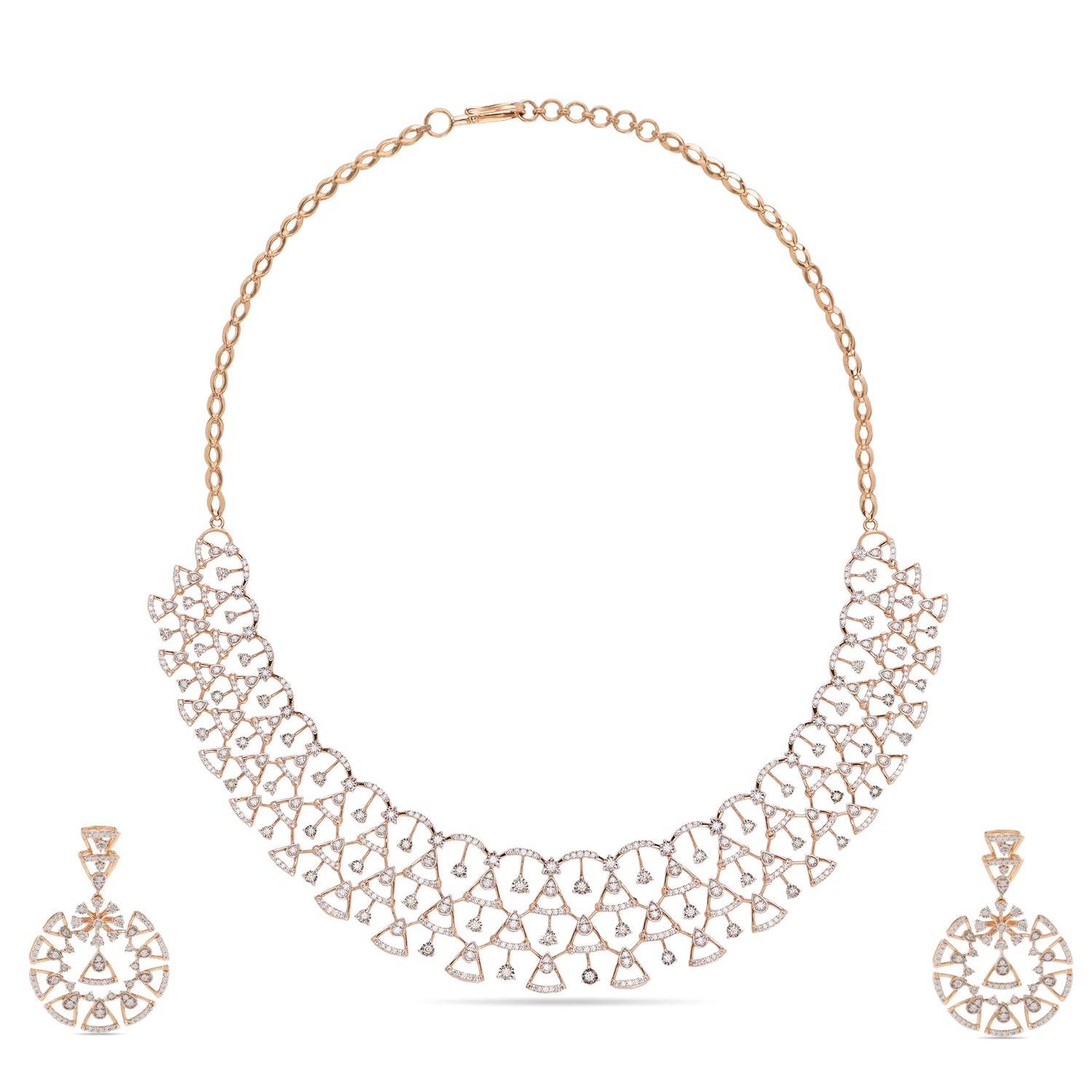 Intricate Fan Motif Statement Necklace and Earring Jewelry Set