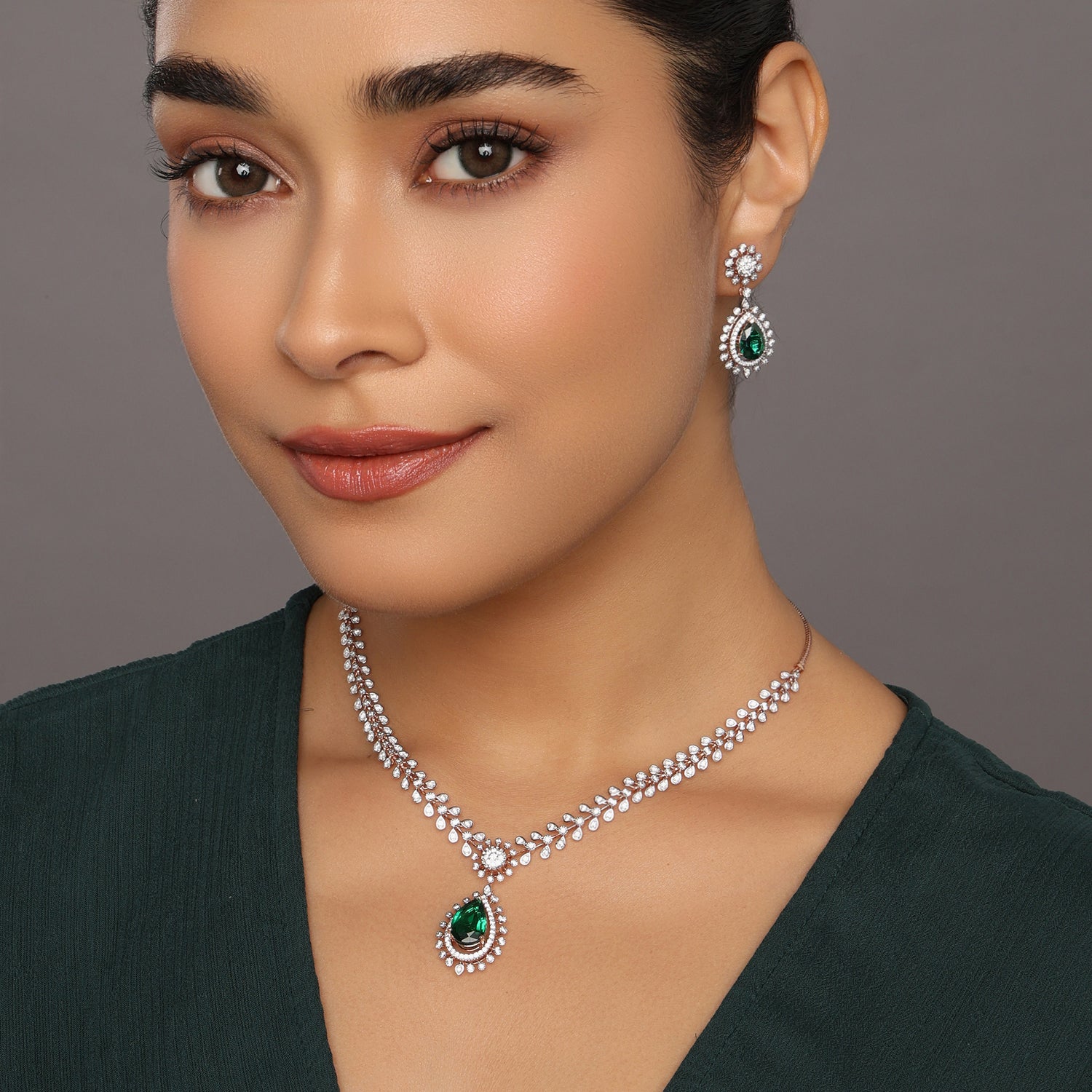 Delicate Vine Drop Necklace and Earring Set with Timeless Elegance