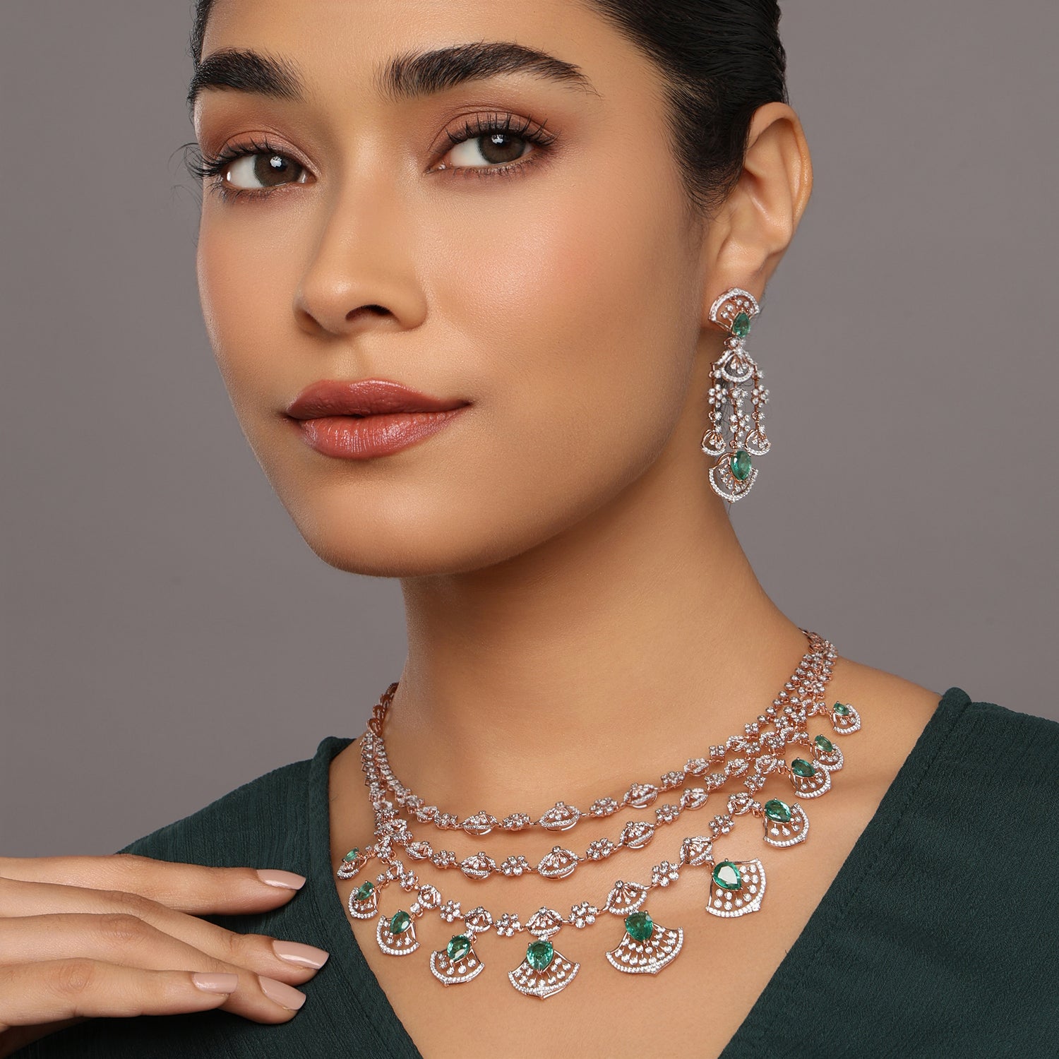 Exquisite Eternal Garden Tiered Statement Necklace and Filigree Dangle Earring Set