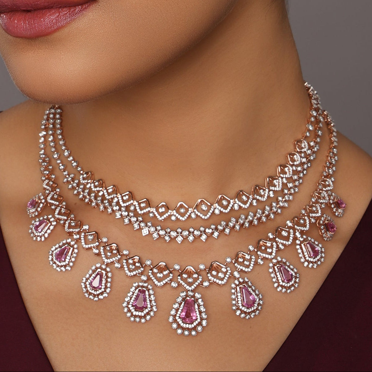 Layered Necklace Set with Teardrop Accents and Circular Detailing